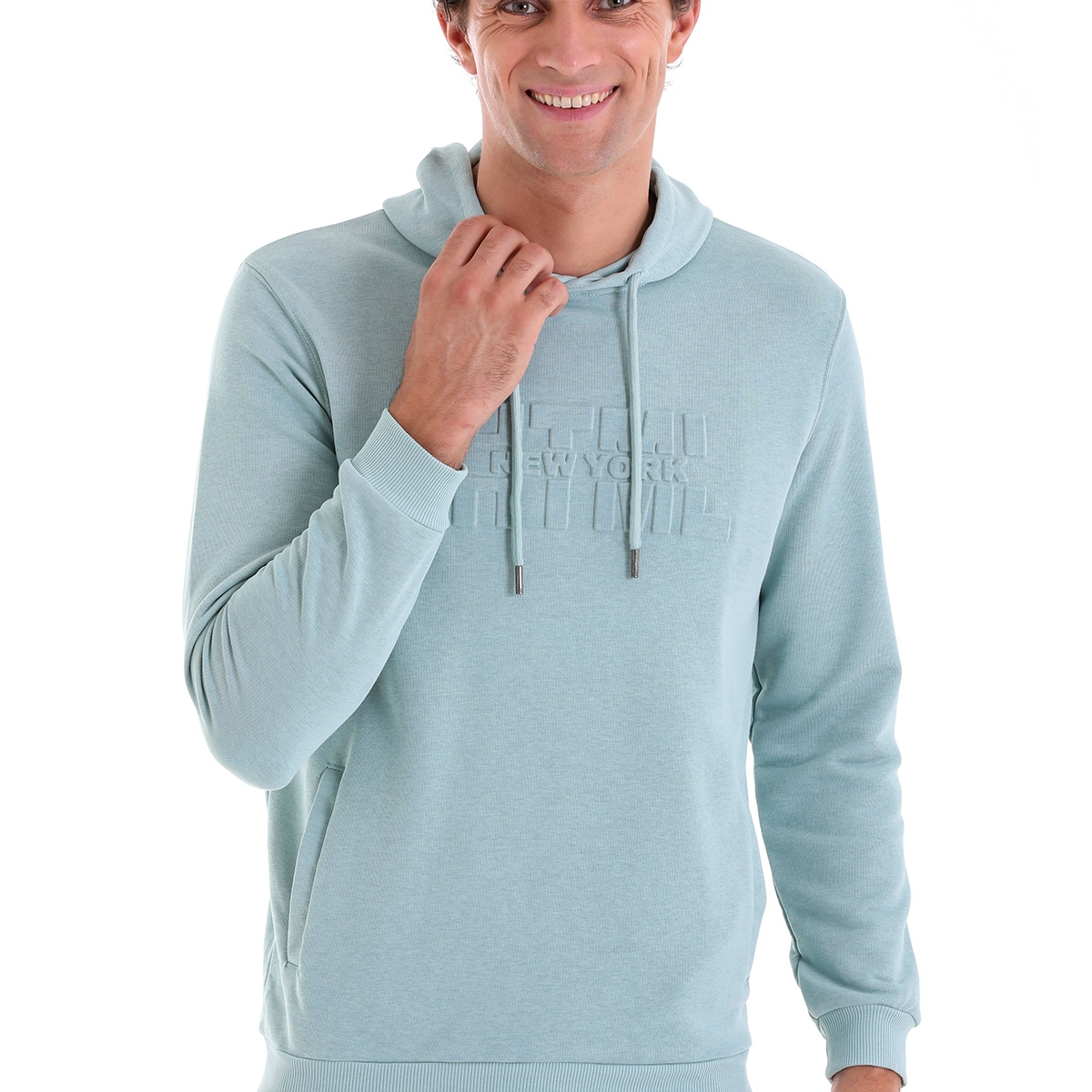 HatemoğluMavi Regular Fit Düz Pamuklu Kapüşonlu Kanguru Cepli Sweatshirt