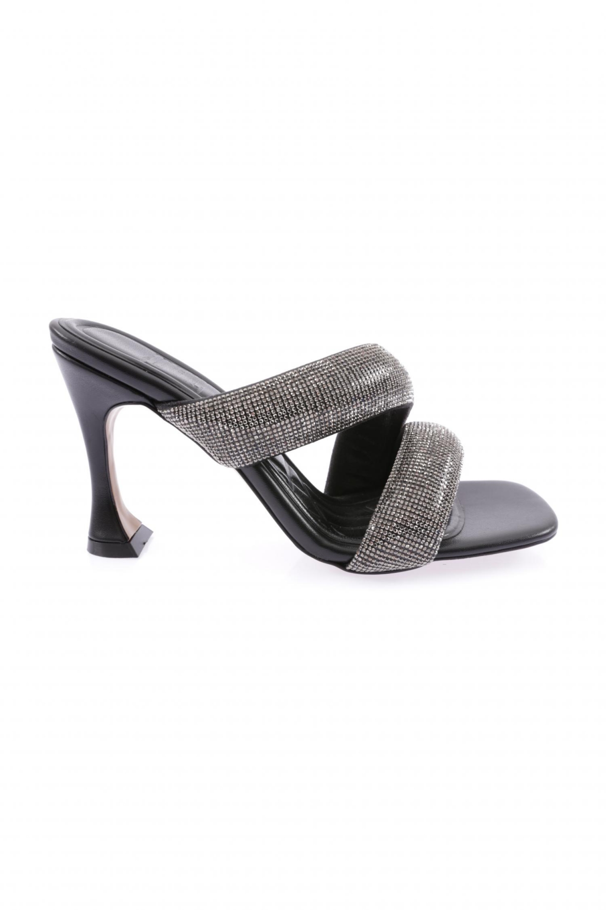 8038-23Y Kadin Silver Taşli Bant Atmali Topuklu Terlik - Görsel 2