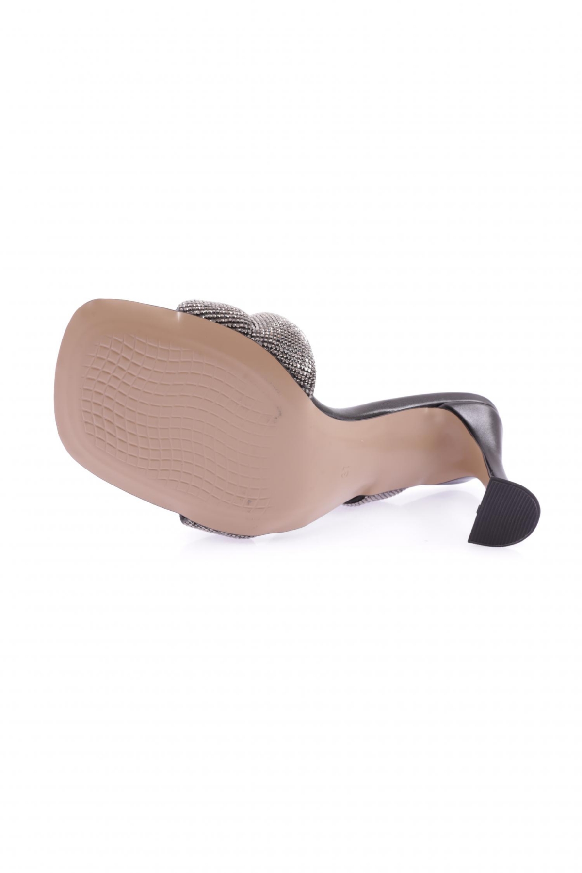 8038-23Y Kadin Silver Taşli Bant Atmali Topuklu Terlik - Görsel 6