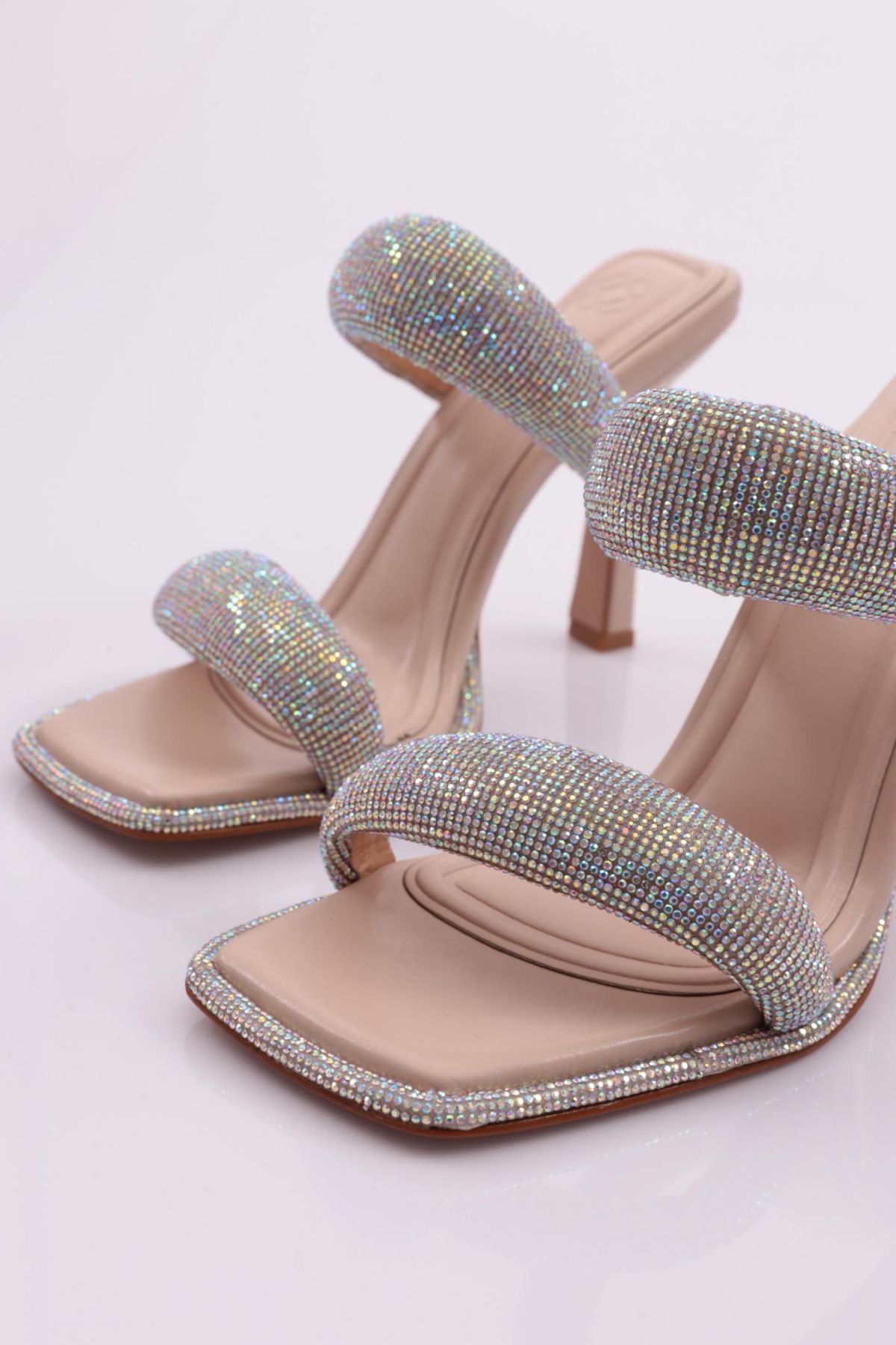 2027 Kadin Kalin Silver Taş Bantli Topuklu Terlik - Görsel 5