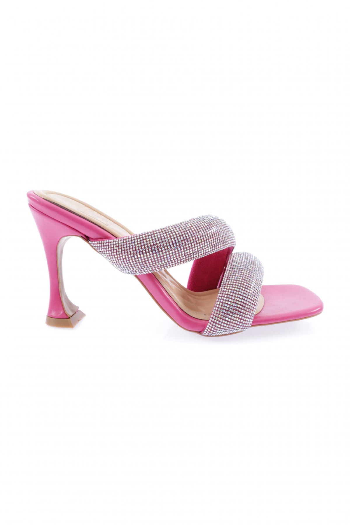 8038-23Y Kadin Silver Taşli Bant Atmali Topuklu Terlik - Görsel 2