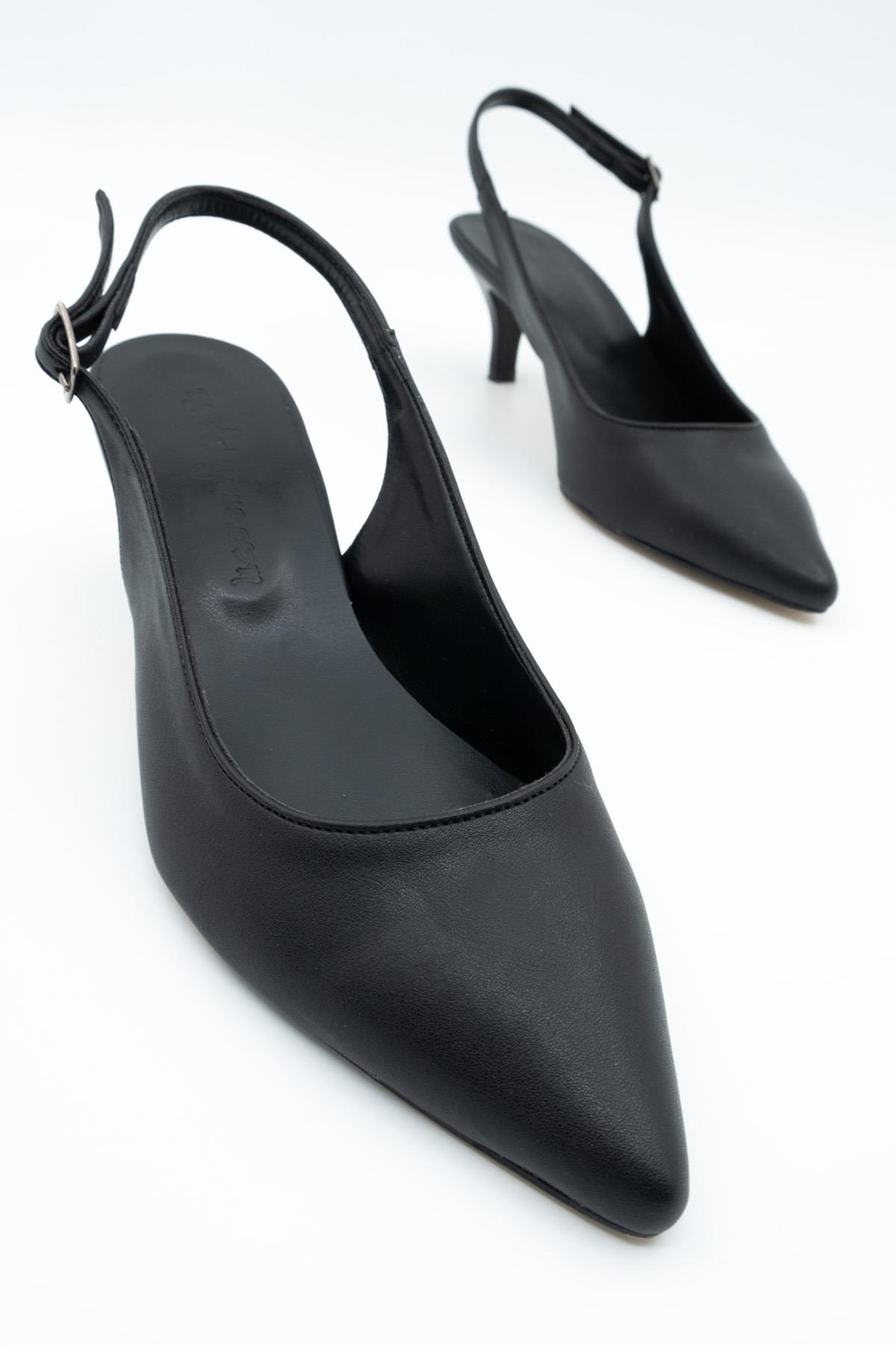 Arkası Açık Siyah Rugan Stiletto Topuklu Kadın Ayakkabı - Sas - Görsel 5