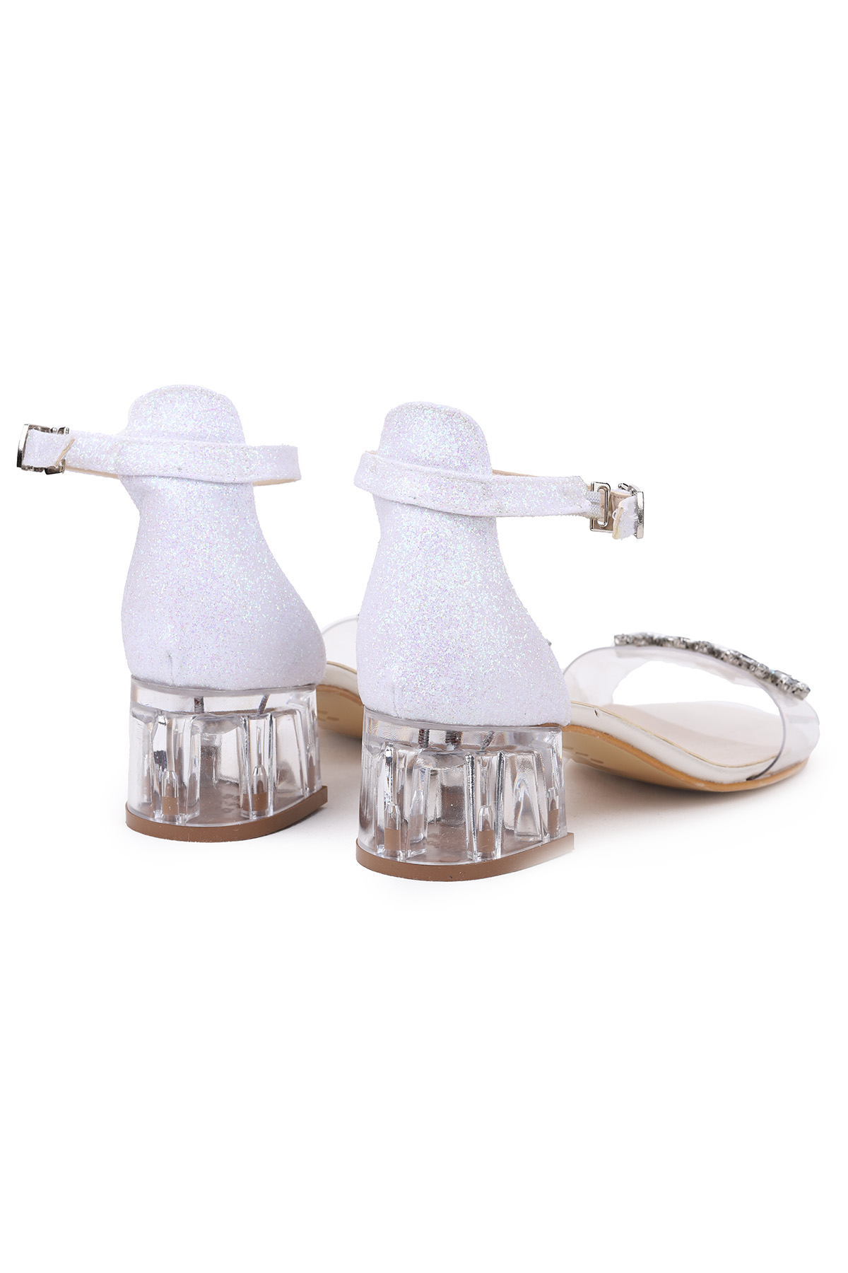 Yangu Taşlı Kız Çocuk 3 Cm Şeffaf Topuklu Sandalet Abiye Ayakkabı Sedef - Görsel 4