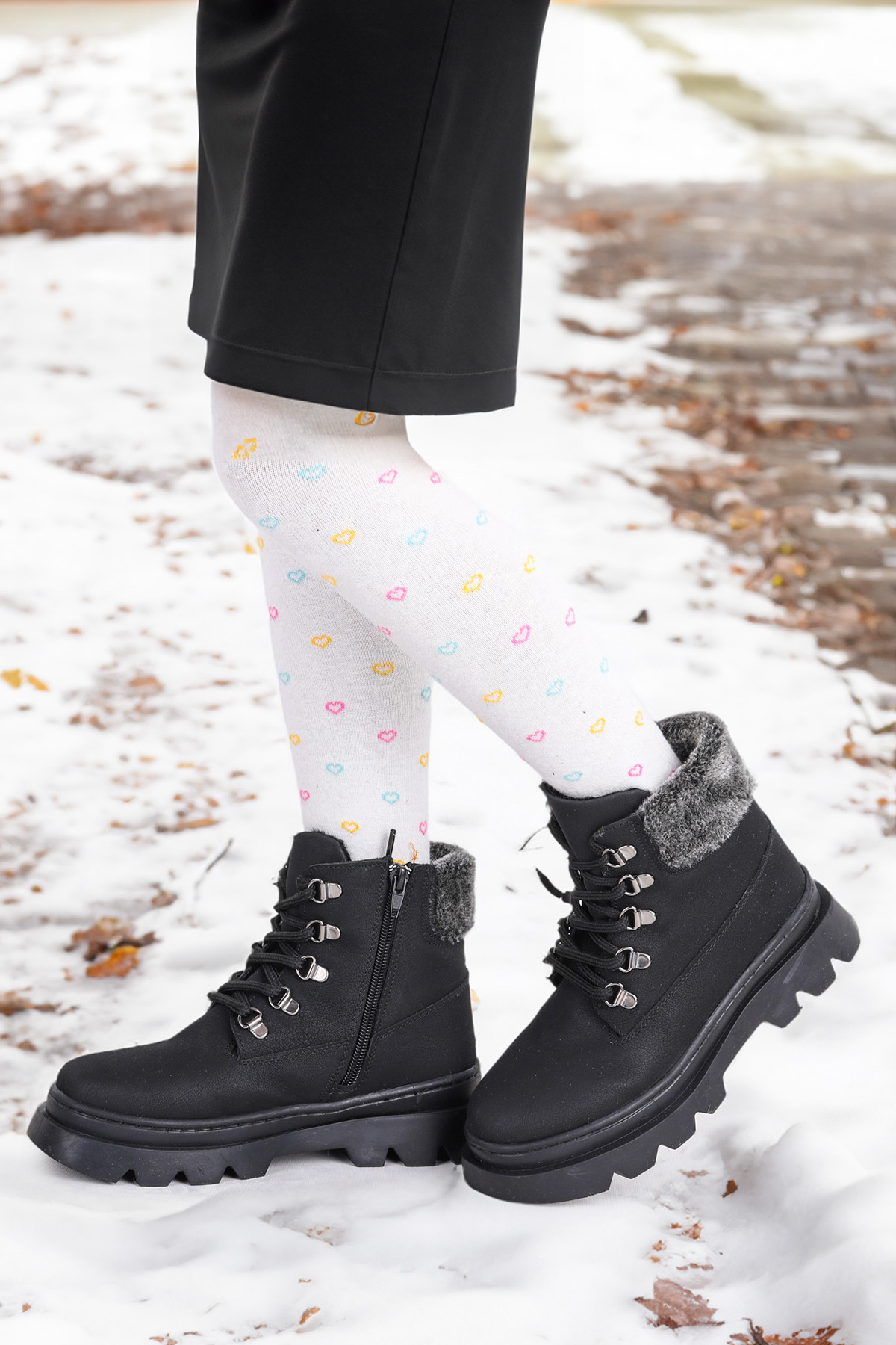 500 Günlük Fermuarlı Kız Çocuk Bot Ayakkabı Siyah - Görsel 3