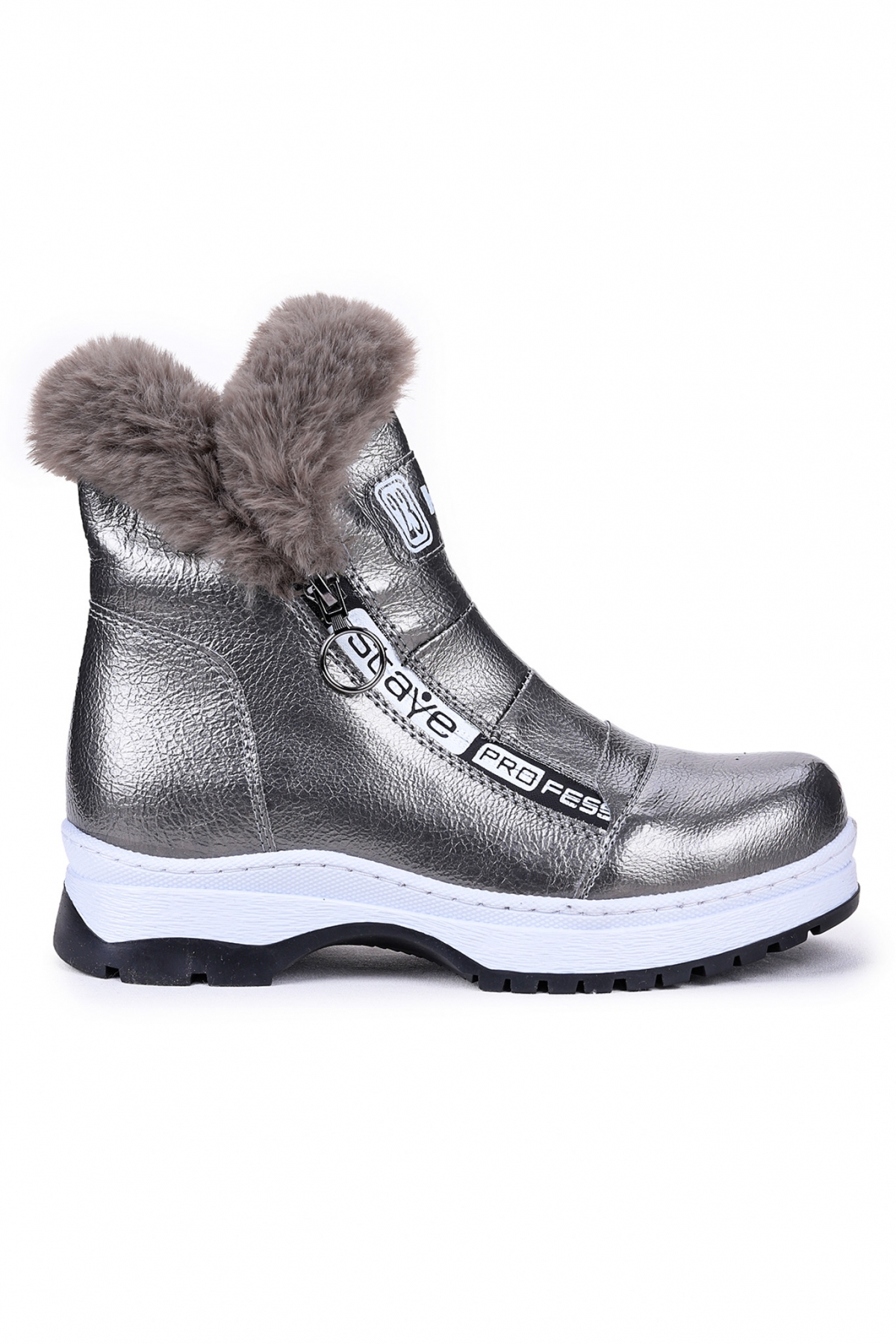 250 Rugan Çatlak Fermuarlı Kız Çocuk Bot Ayakkabı Platin - Görsel 5