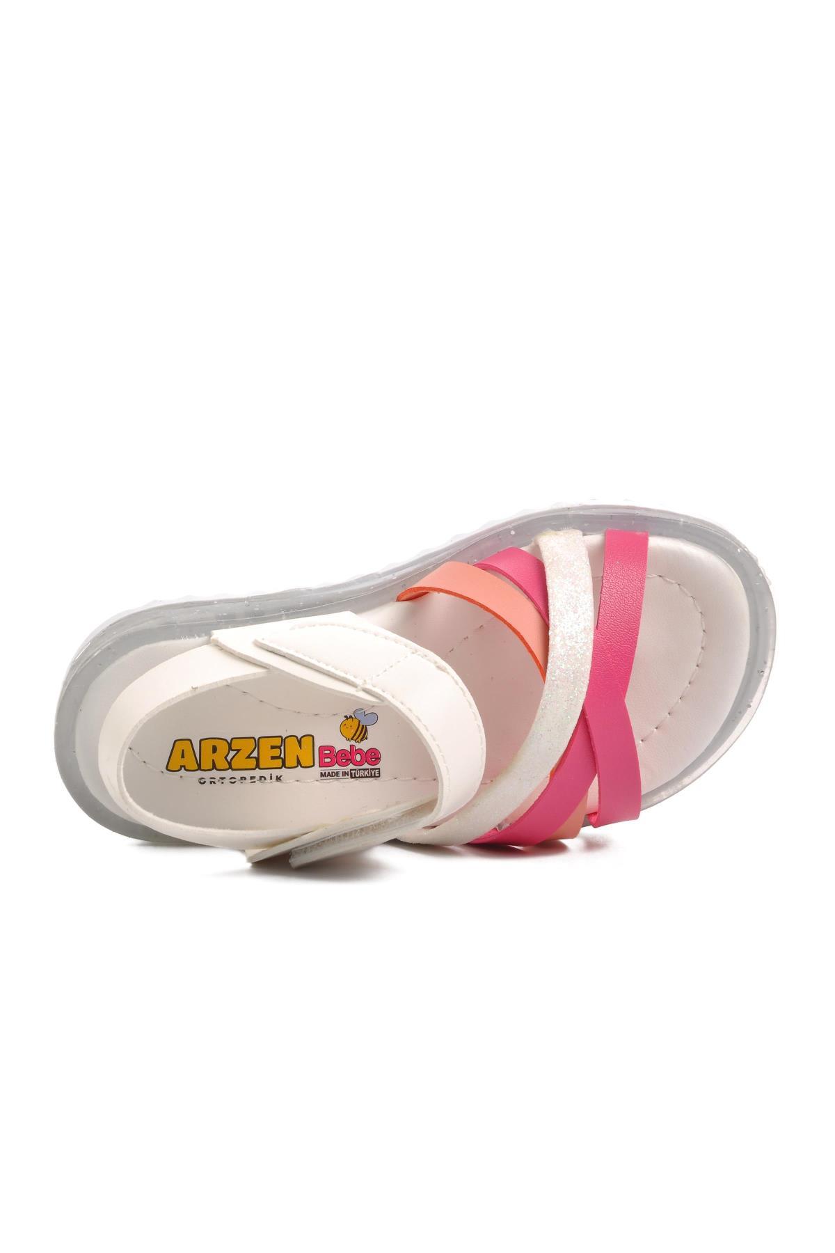 Arz 9000-B Beyaz-Fuşya-Pembe Bebek Sandalet - Görsel 6