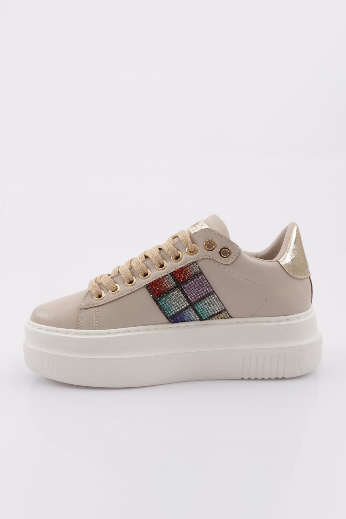 Es861 Kadin Kalin Taban Silver Taşli Sneakers Ayakkabi - Görsel 4