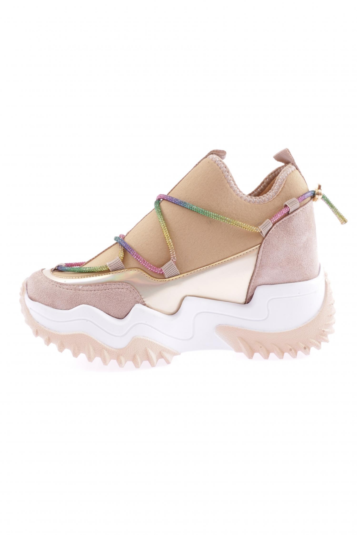 Z94 23Y Kadin Mega Kalin Taban Simli İp Detayli Sneakers Ayakkabi - Görsel 4