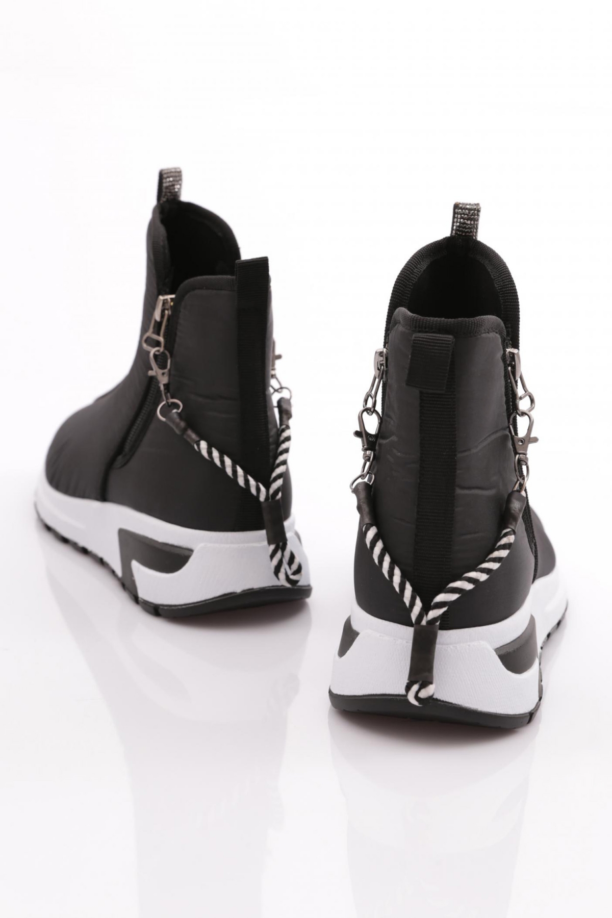 685-1-22K Kadin Kalin Taban Fermuar Detayli Silver Taşli Bot - Görsel 4