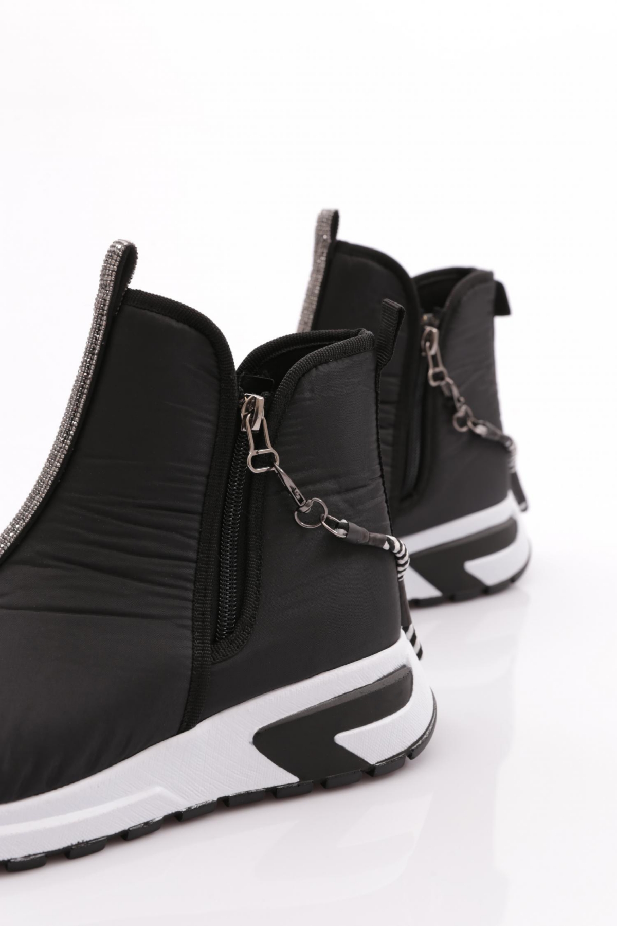 685-1-22K Kadin Kalin Taban Fermuar Detayli Silver Taşli Bot - Görsel 5