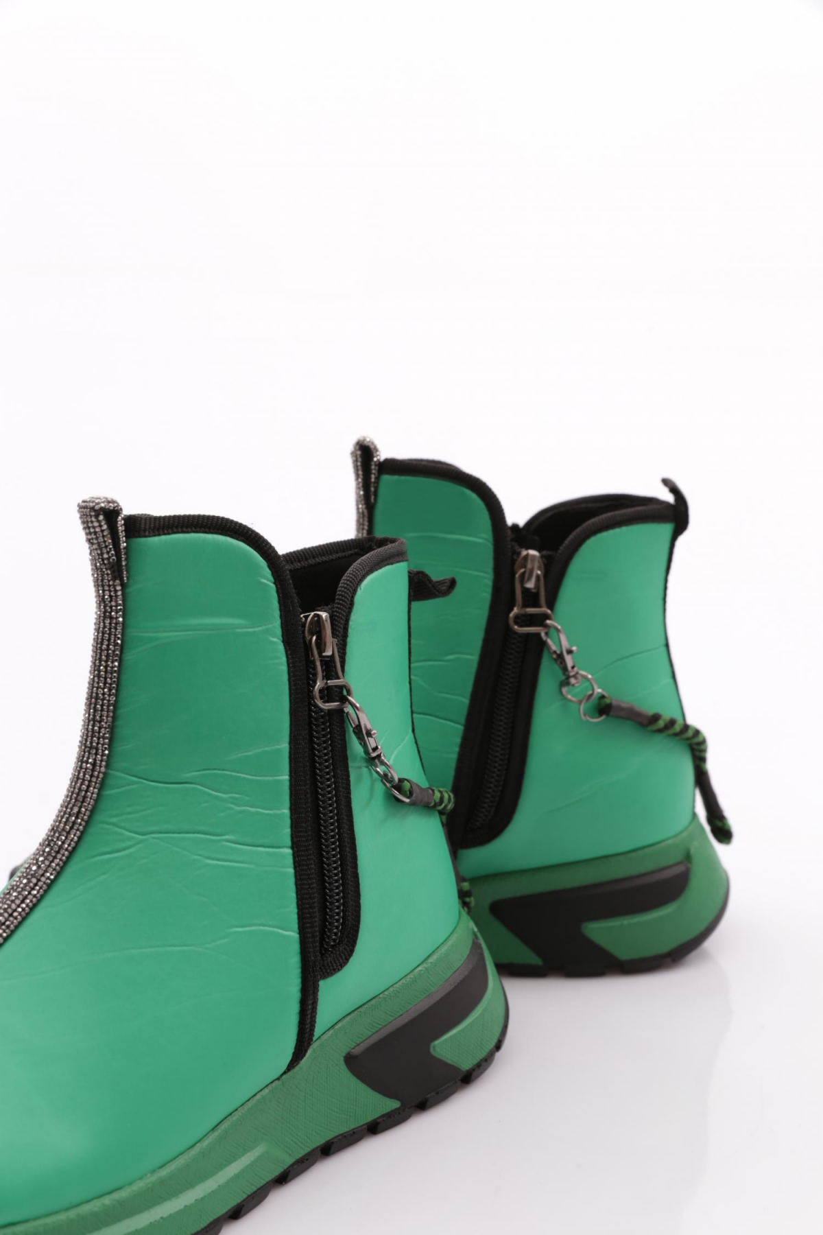 685-1-22K Kadin Kalin Taban Fermuar Detayli Silver Taşli Bot - Görsel 5