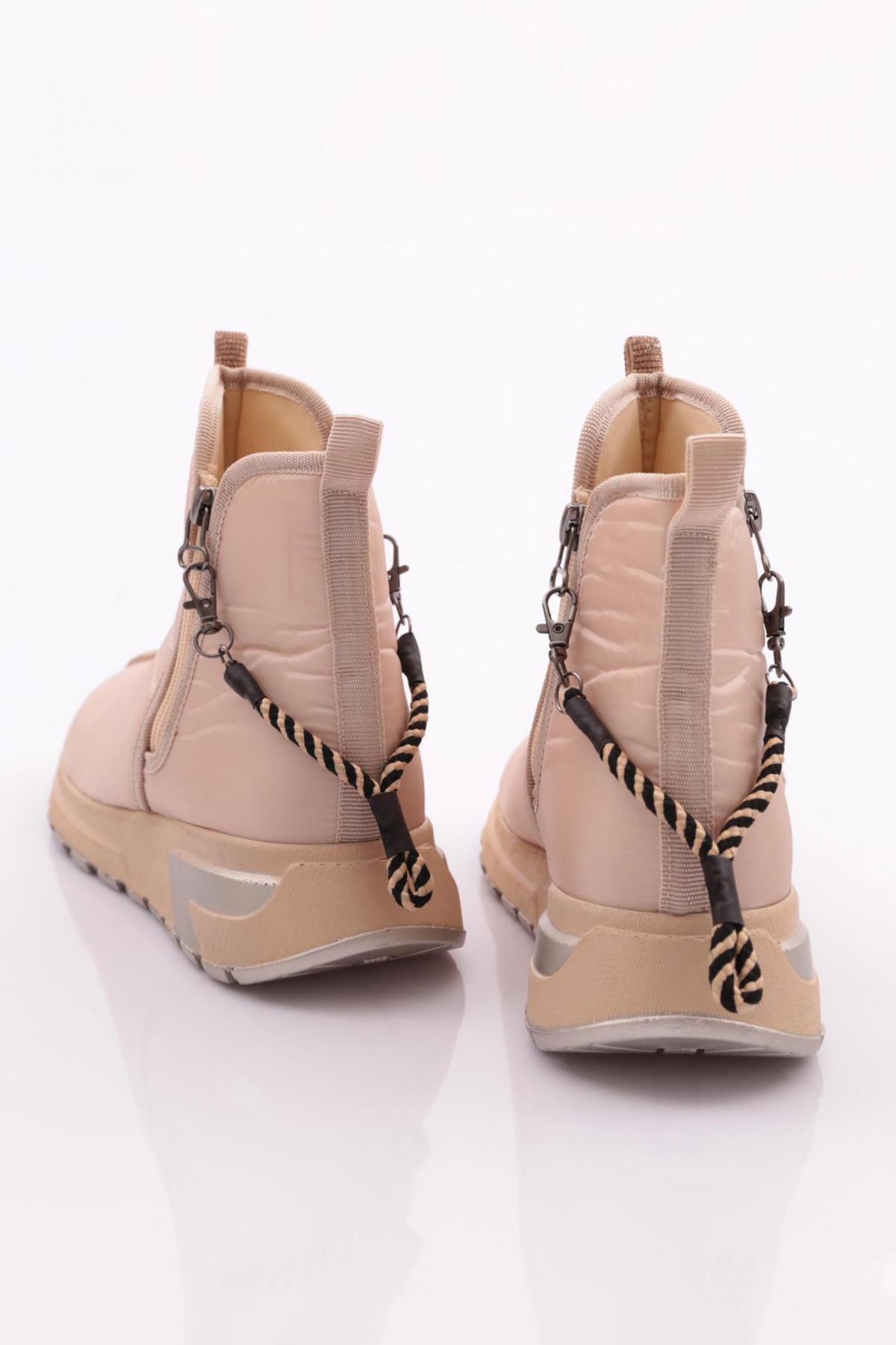 685-1-22K Kadin Kalin Taban Fermuar Detayli Silver Taşli Bot - Görsel 4