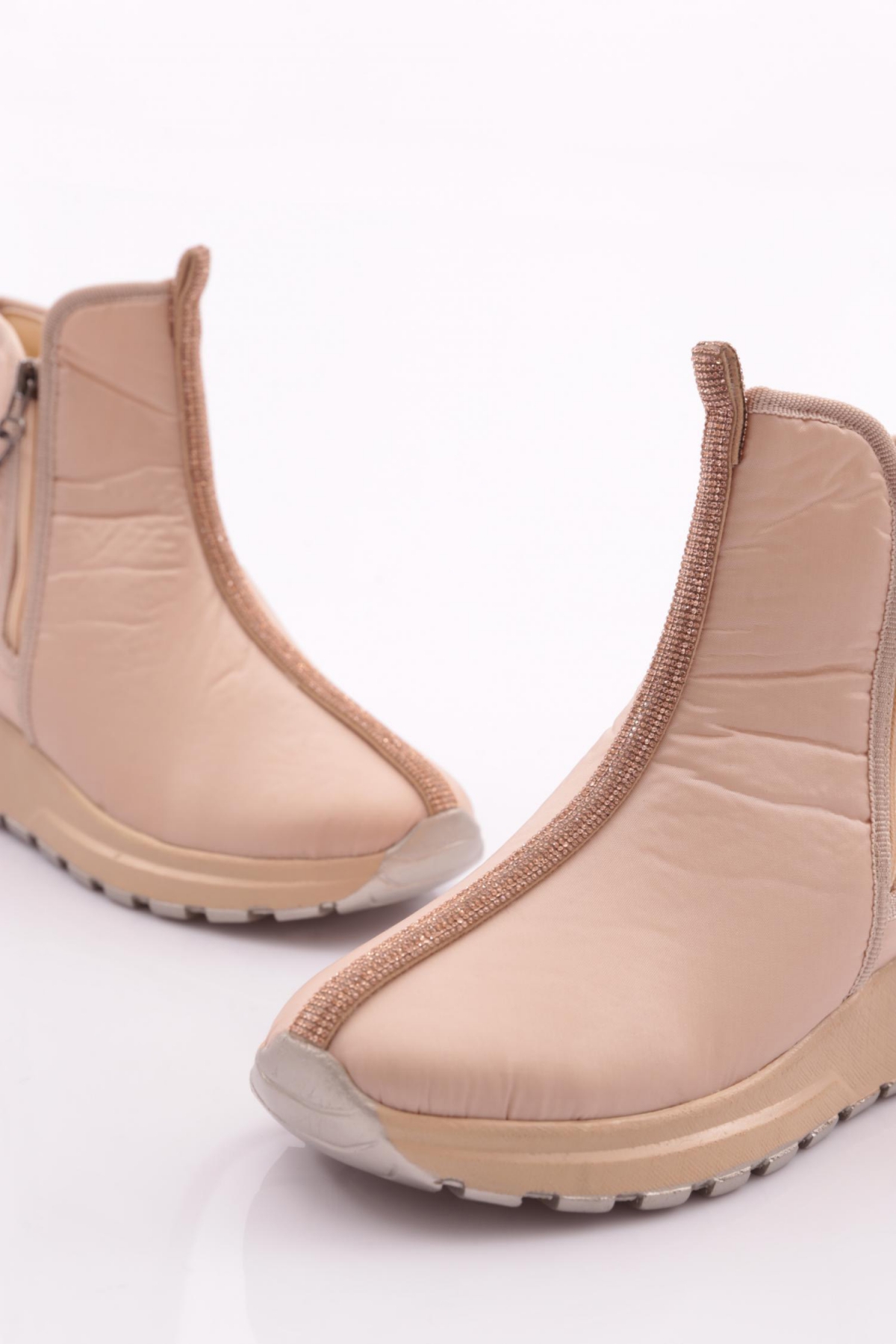 685-1-22K Kadin Kalin Taban Fermuar Detayli Silver Taşli Bot - Görsel 5