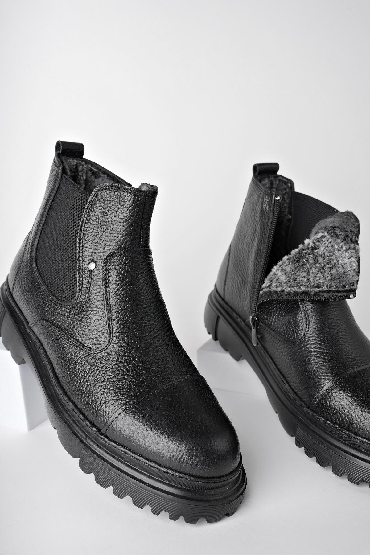 MİNJAE Garantili Hakiki Deri Fermuarlı İçi Kürklü Eva Taban Erkek Kışlık Bot - Görsel 4