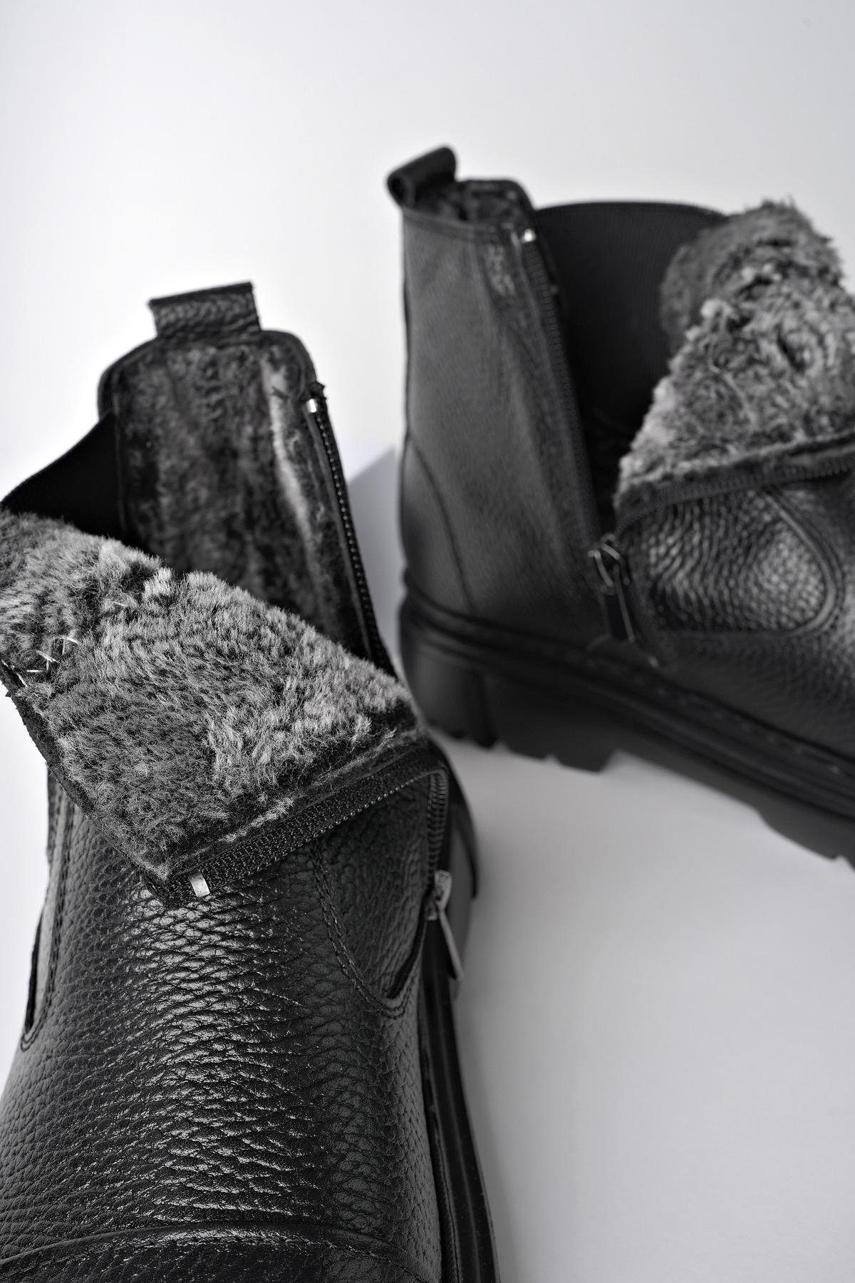 MİNJAE Garantili Hakiki Deri Fermuarlı İçi Kürklü Eva Taban Erkek Kışlık Bot - Görsel 5