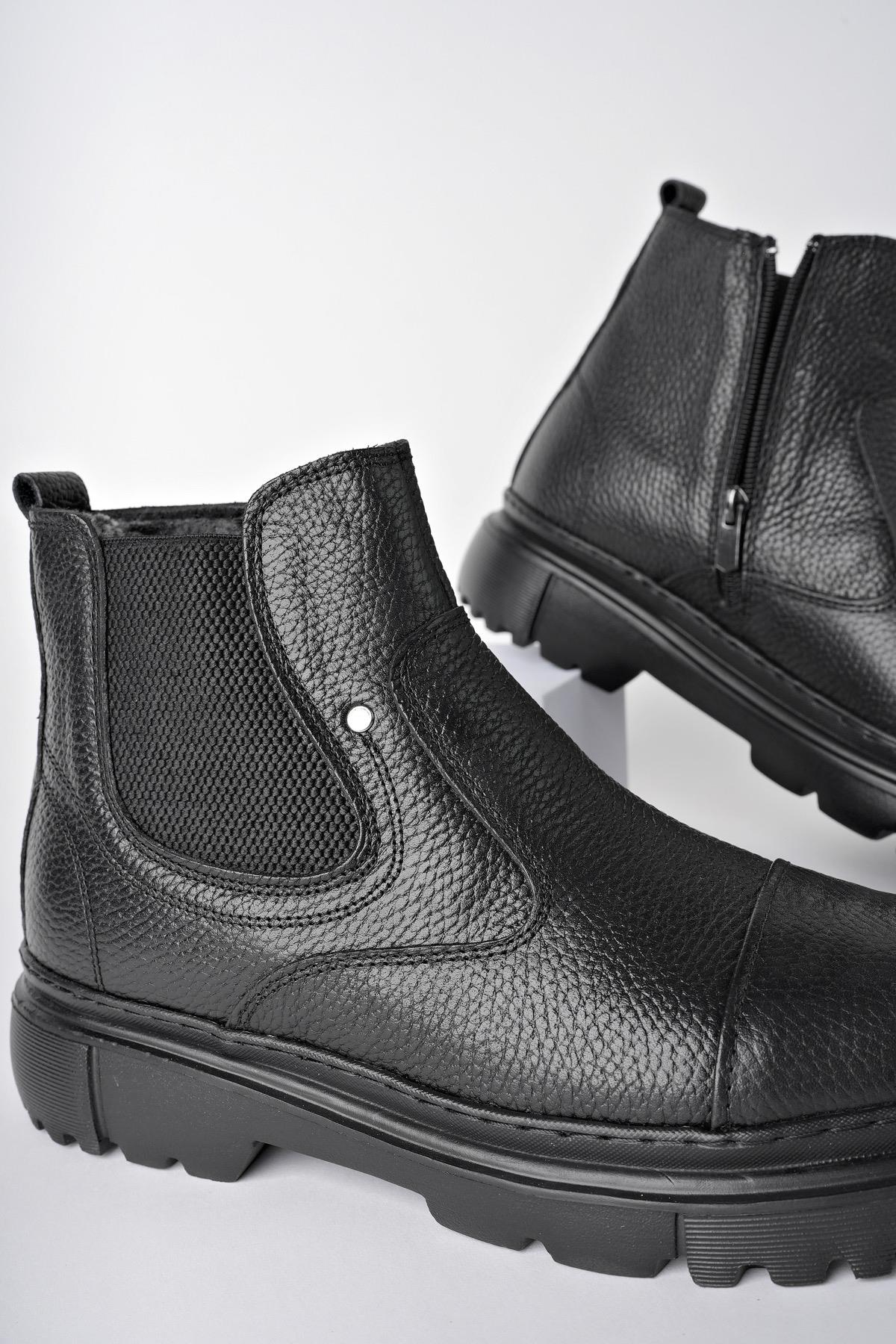 MİNJAE Garantili Hakiki Deri Fermuarlı İçi Kürklü Eva Taban Erkek Kışlık Bot - Görsel 6