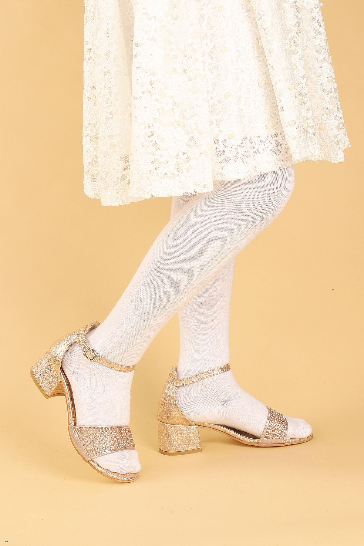 Heidi Günlük Kız Çocuk 3 Cm Topuklu Sandalet Abiye Ayakkabı Bakır - Görsel 4