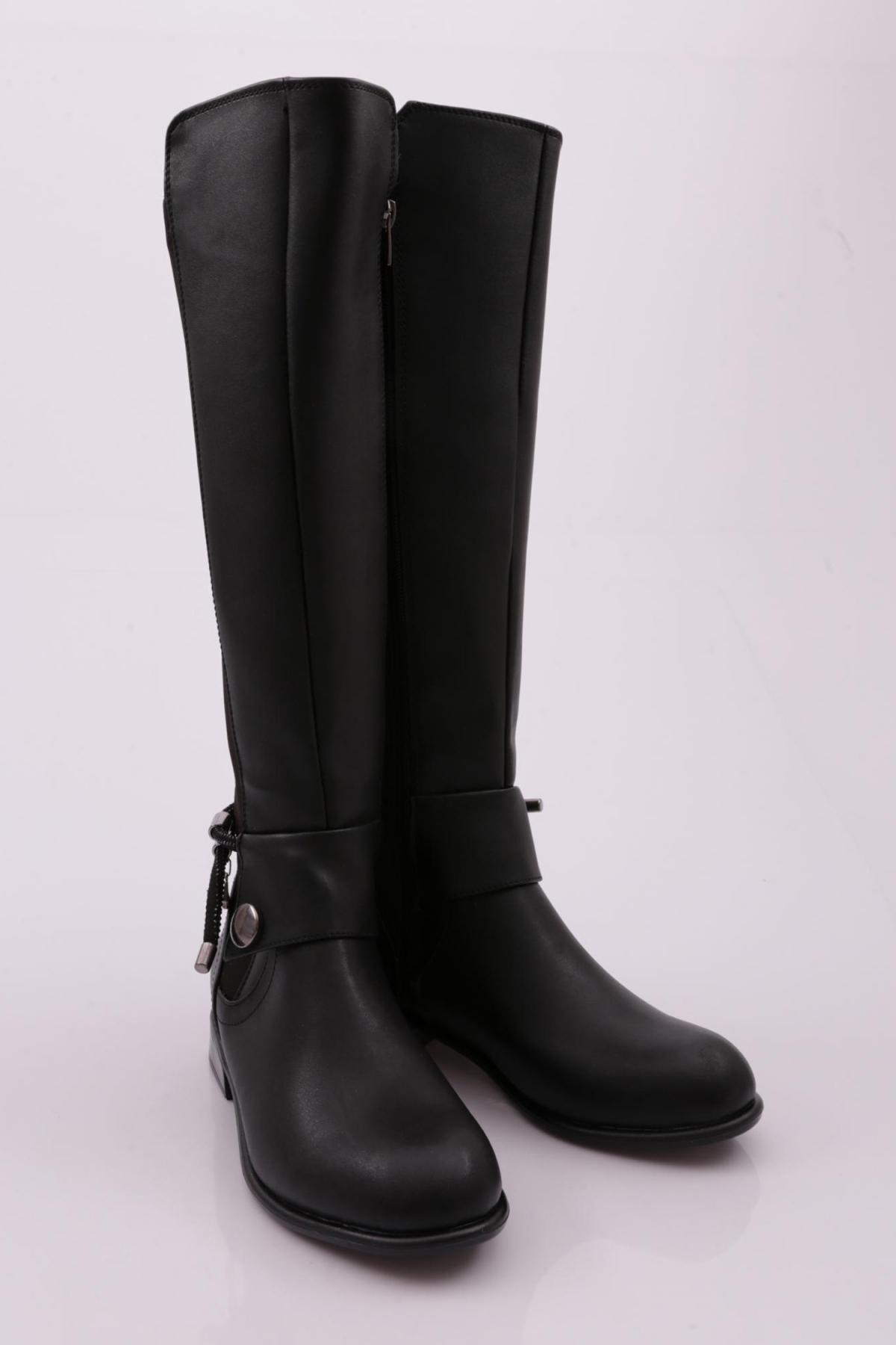 505-22K Kadin Arkasi Strech Yani Fermuarli Knee High Flats Çizme - Görsel 3