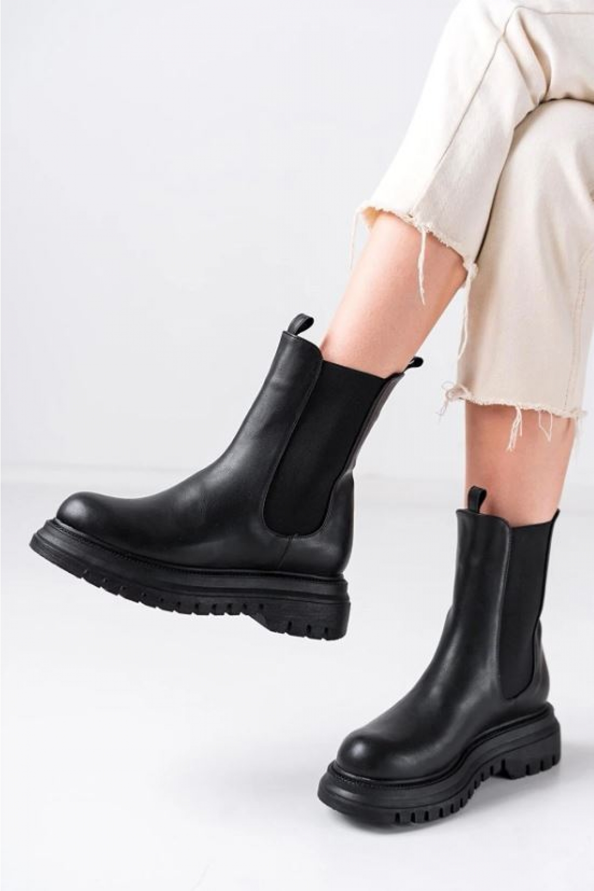 Feles Kadın Kalın ve Yüksek Taban Elastik Chelsea Günlük Bot Kadın Bot - Görsel 6