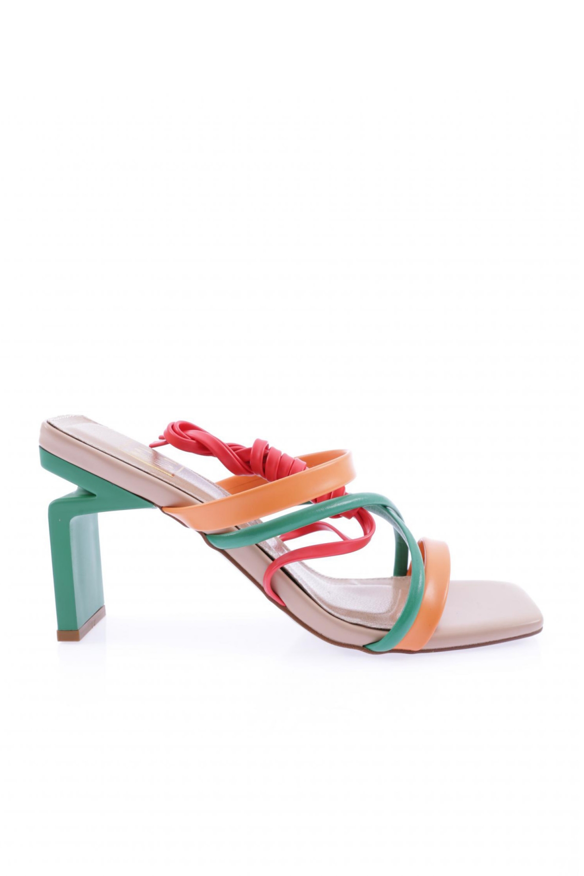 K9000 Kadin Küt Burun Çapraz Bantli Topuklu Sandalet - Görsel 2