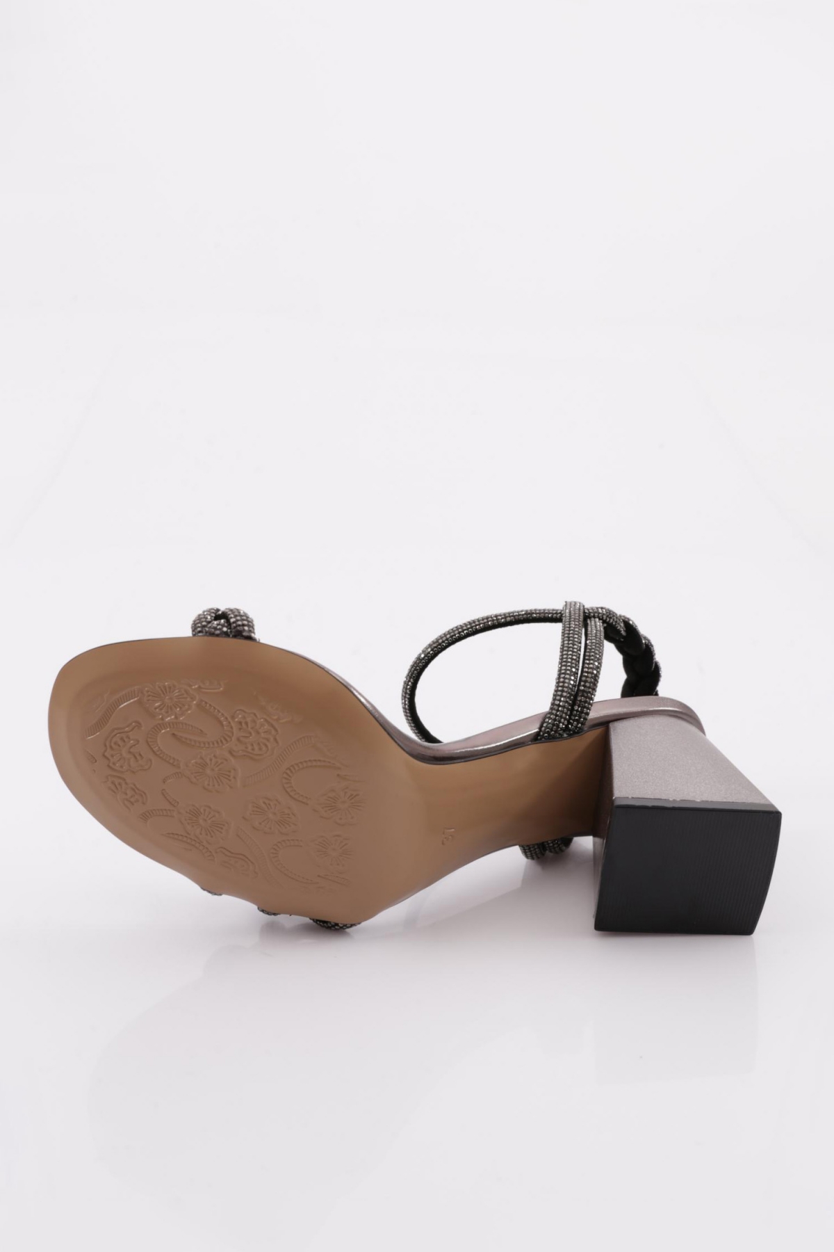 806 Kadin Silver Taş Burgulu Topuklu Sandalet - Görsel 6