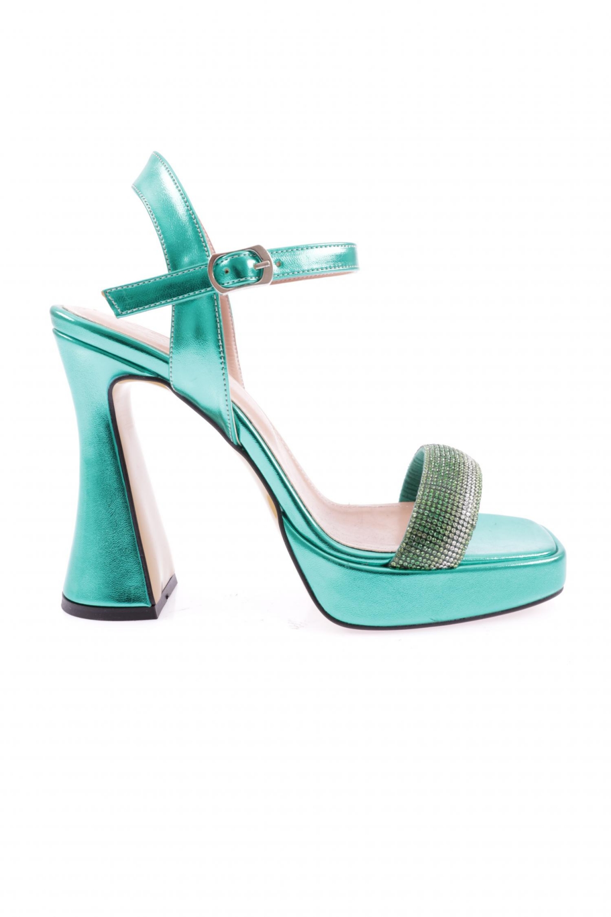 3588-23Y Kadin Kristal Taşli Bantli Kalin Topuklu Sandalet - Görsel 2