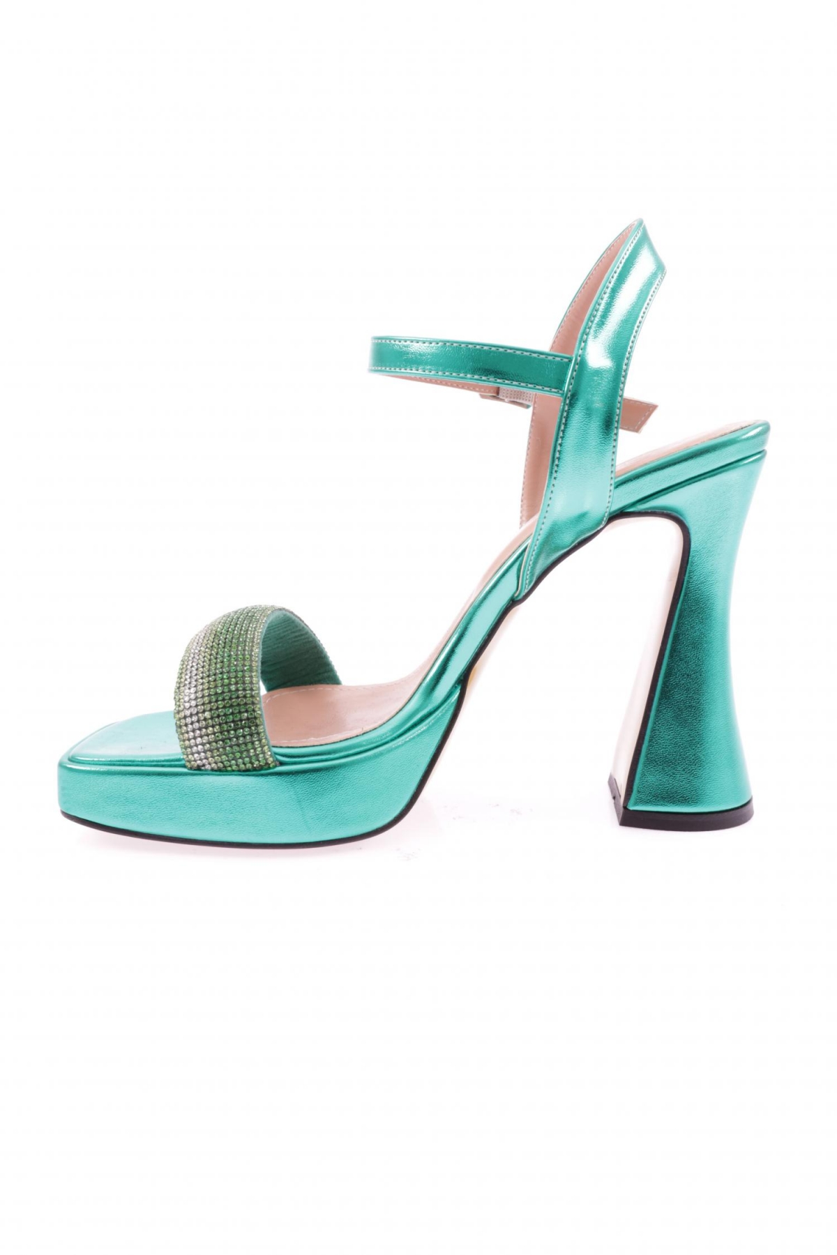 3588-23Y Kadin Kristal Taşli Bantli Kalin Topuklu Sandalet - Görsel 4