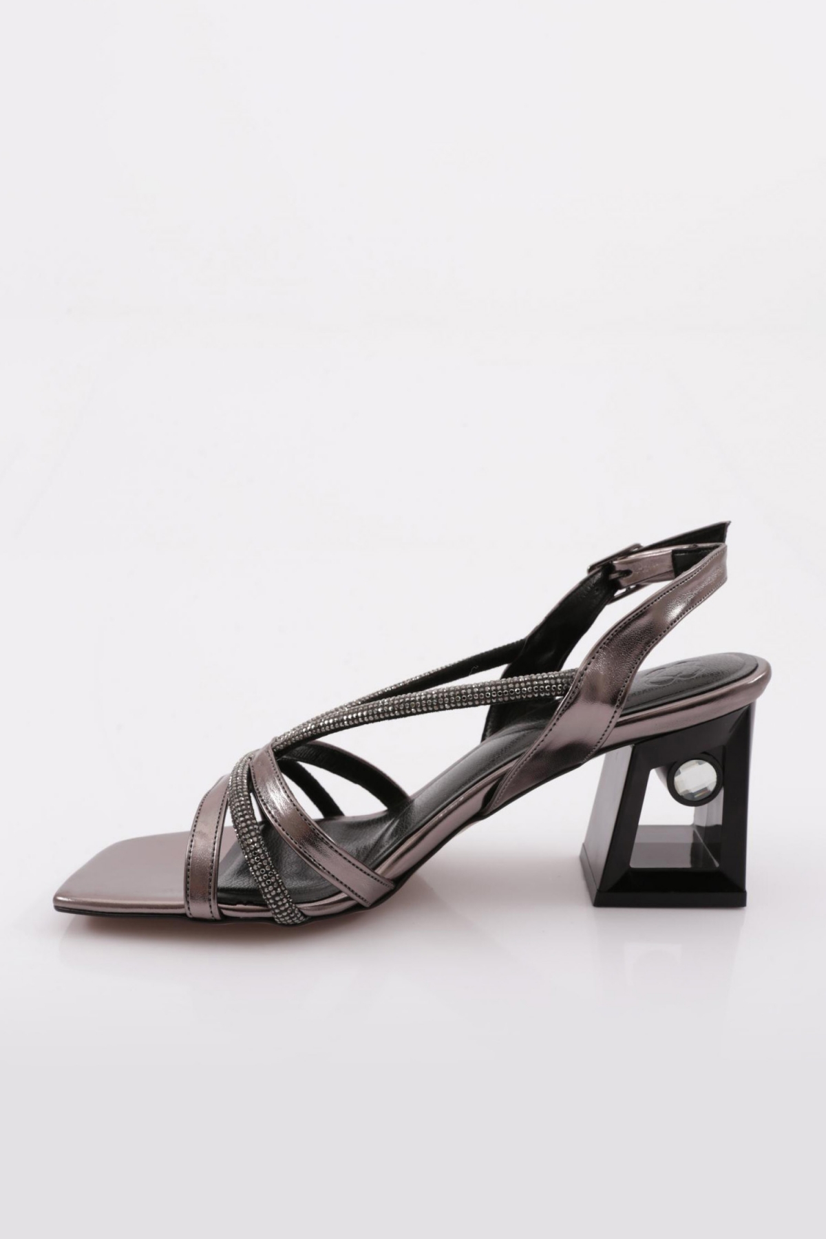 618 Kadin Silver Taşli Bantli Topuklu Sandalet - Görsel 4