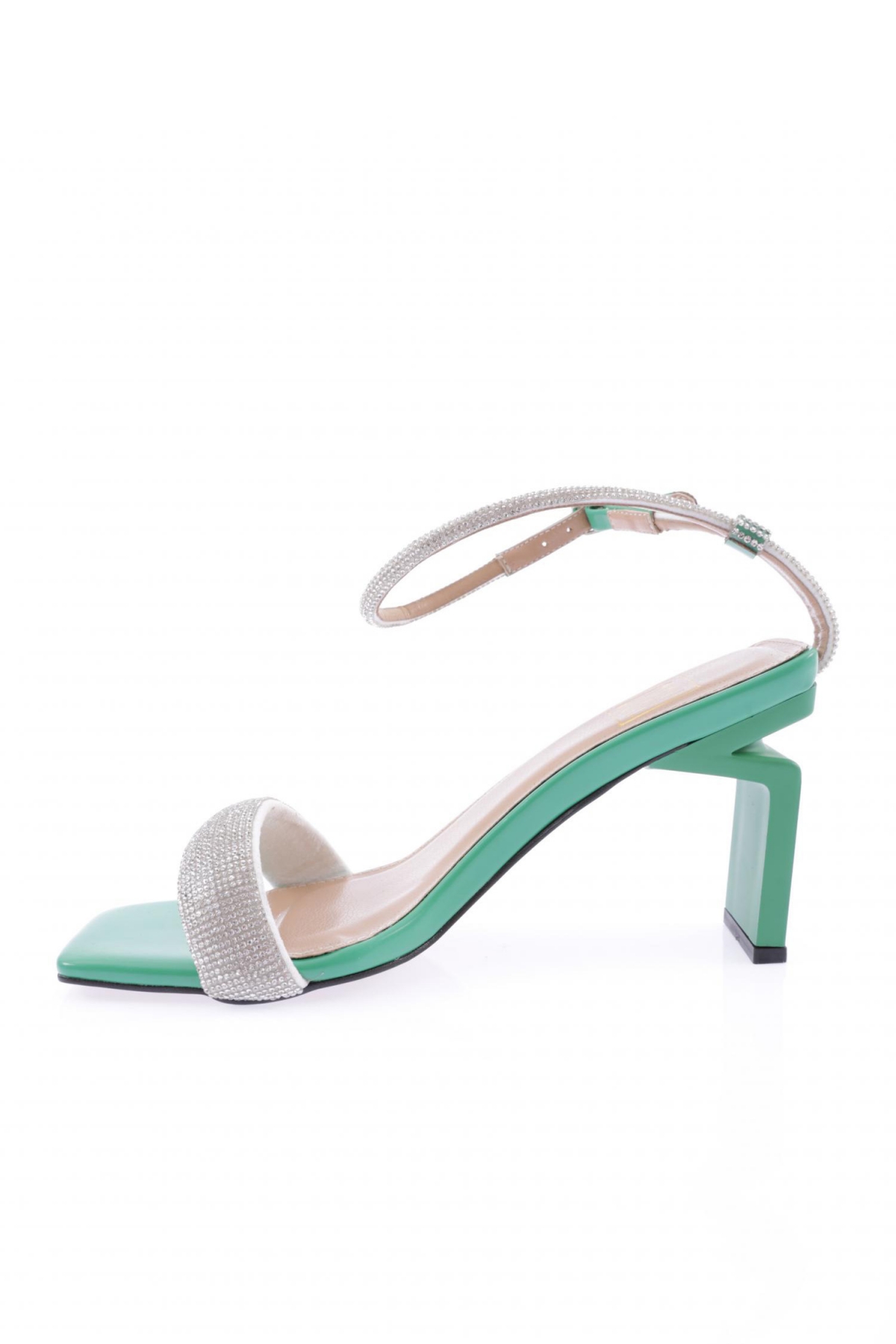 K9016 Kadin Silver Taş Bantli Bilekten Bağlamali Topuklu Sandalet - Görsel 4
