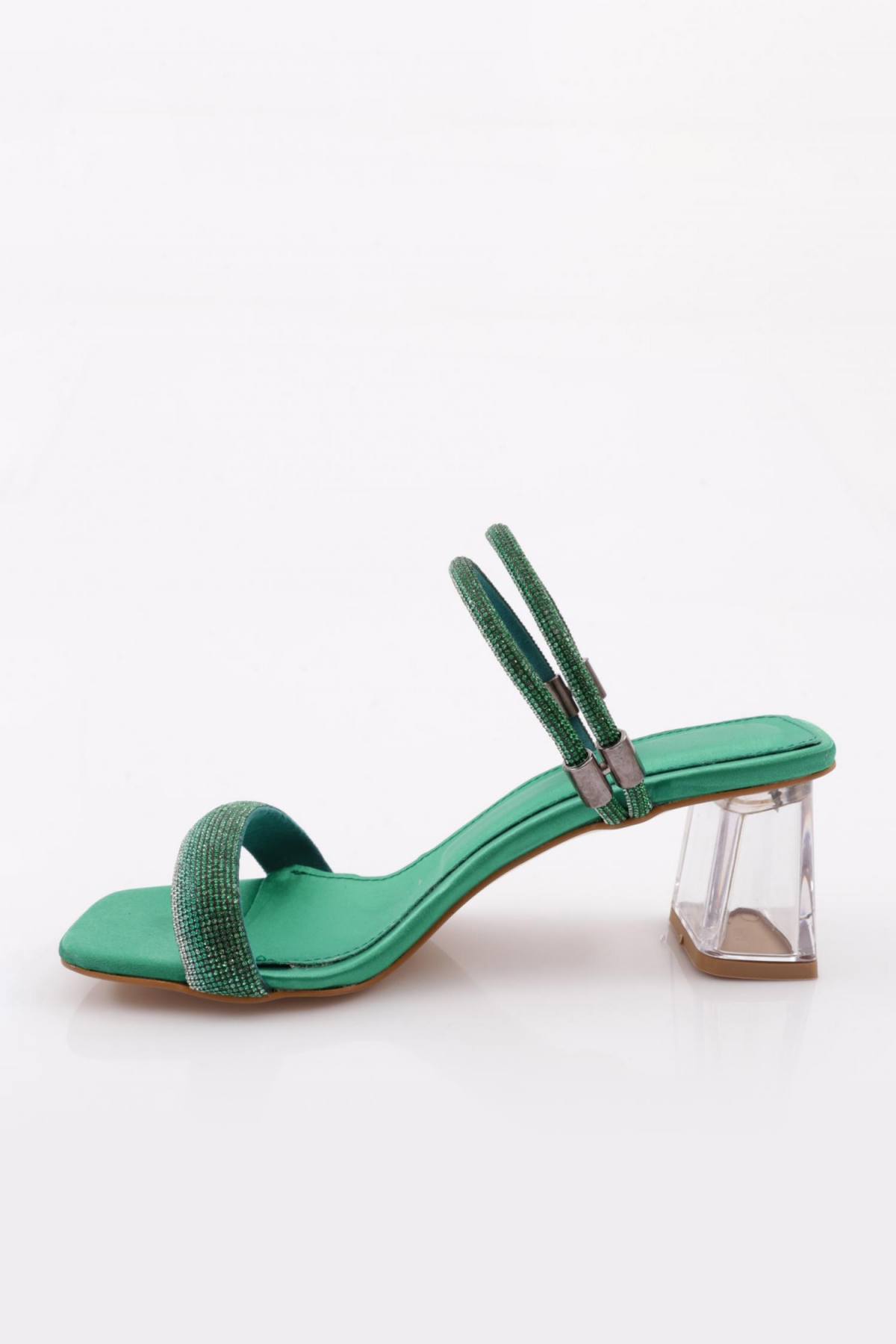 901 Kadin Kare Burun Şeffaf Topuklu Sandalet - Görsel 4