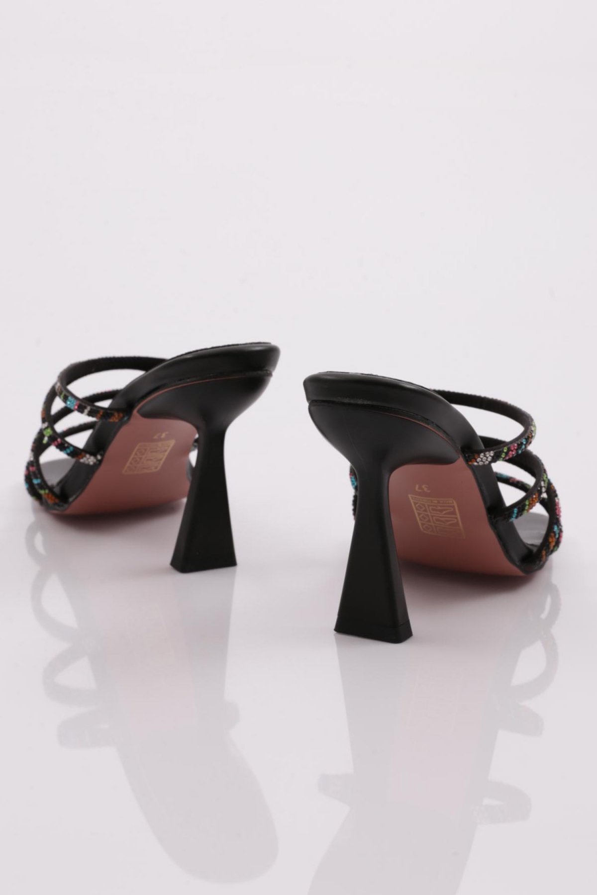 1273 Kadin Dört Renk Şeritli Topuklu Terlik - Görsel 4