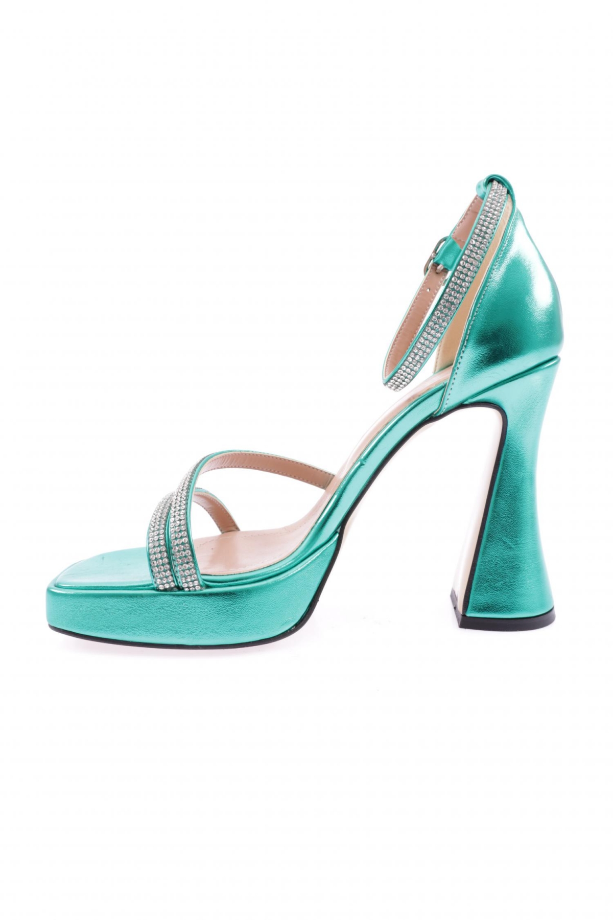 3581-23Y Kadin Kristal Taşli Çapraz Bantli Kalin Topuklu Sandalet - Görsel 4