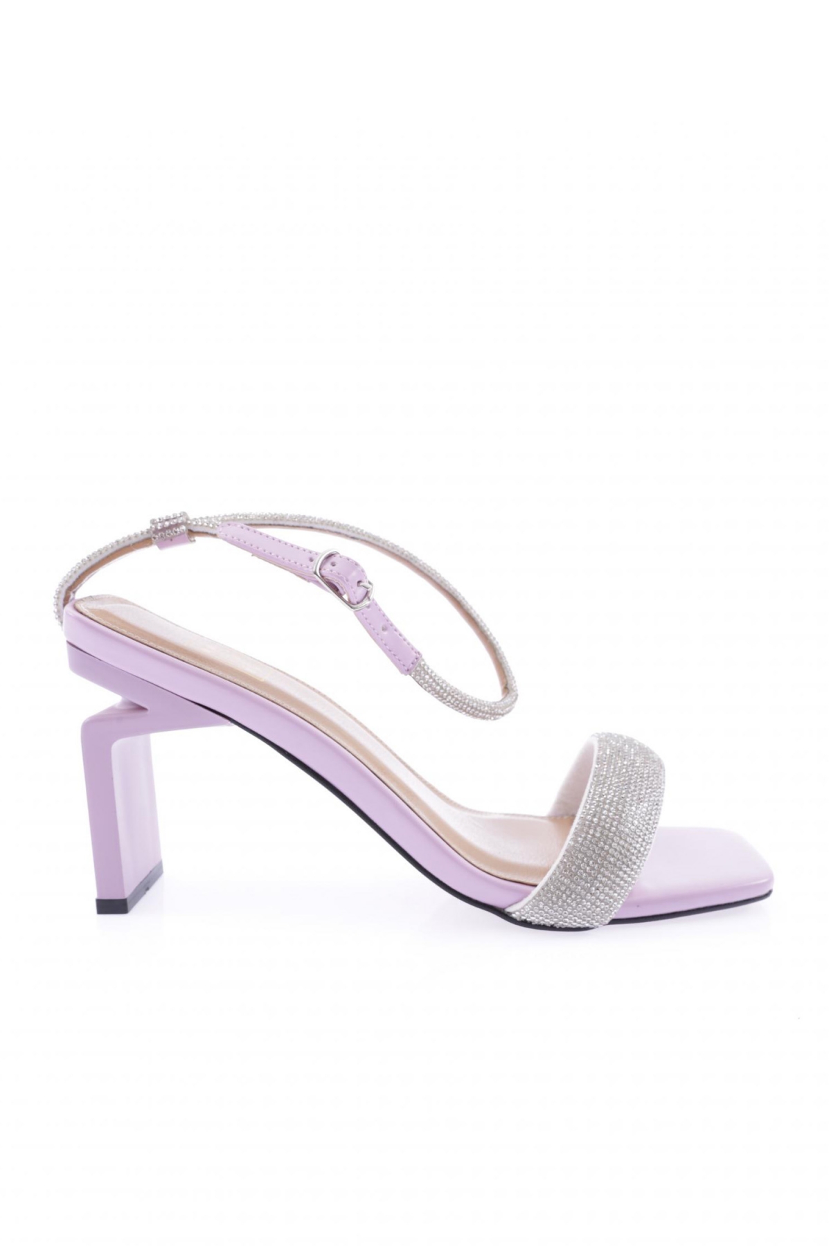 K9016 Kadin Silver Taş Bantli Bilekten Bağlamali Topuklu Sandalet - Görsel 2