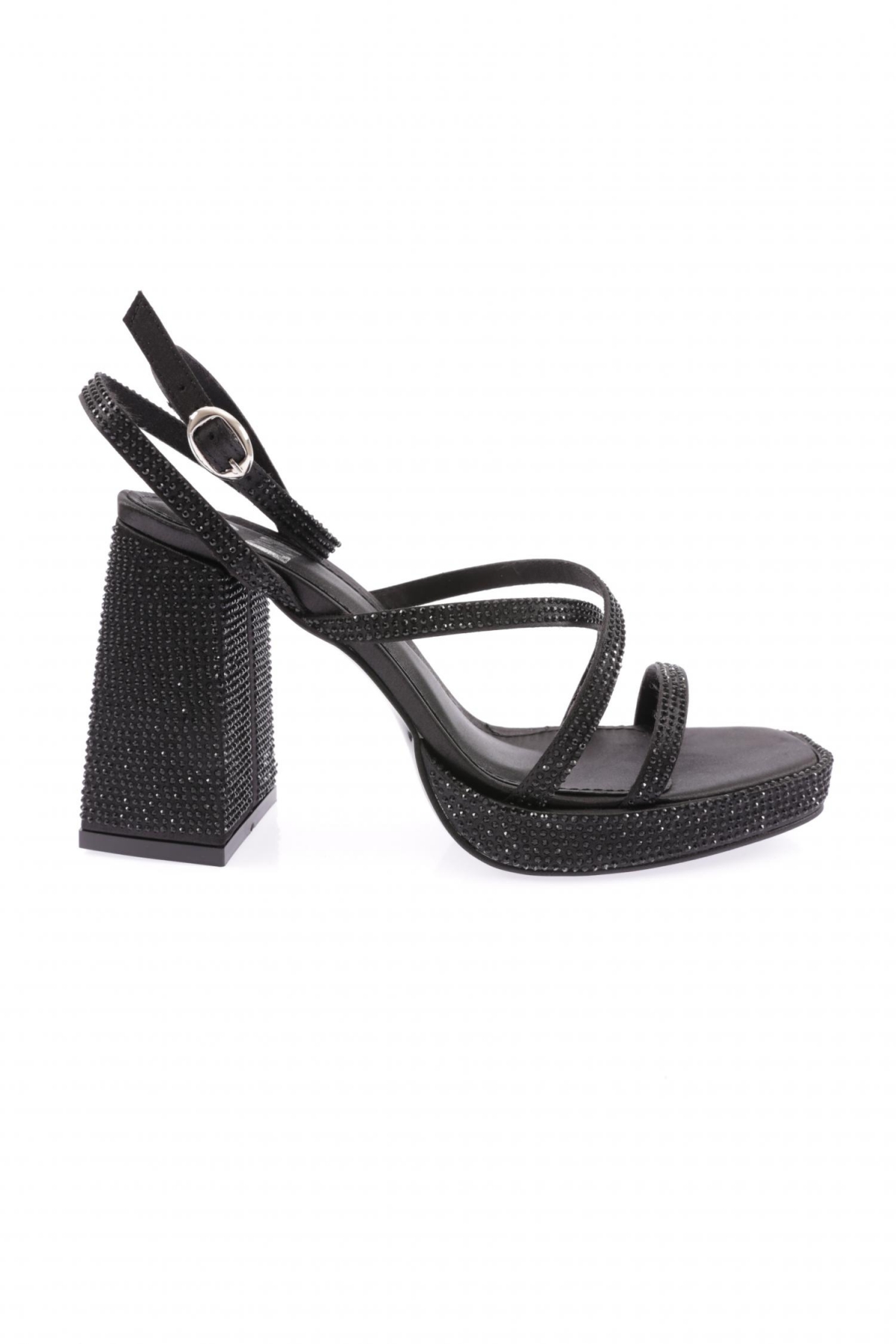 7753-23Y Kadin Silver Taşli Tek Çapraz Bant Alçak Platform Yüksek Topuk Bilekten Bağli Sandalet - Görsel 2