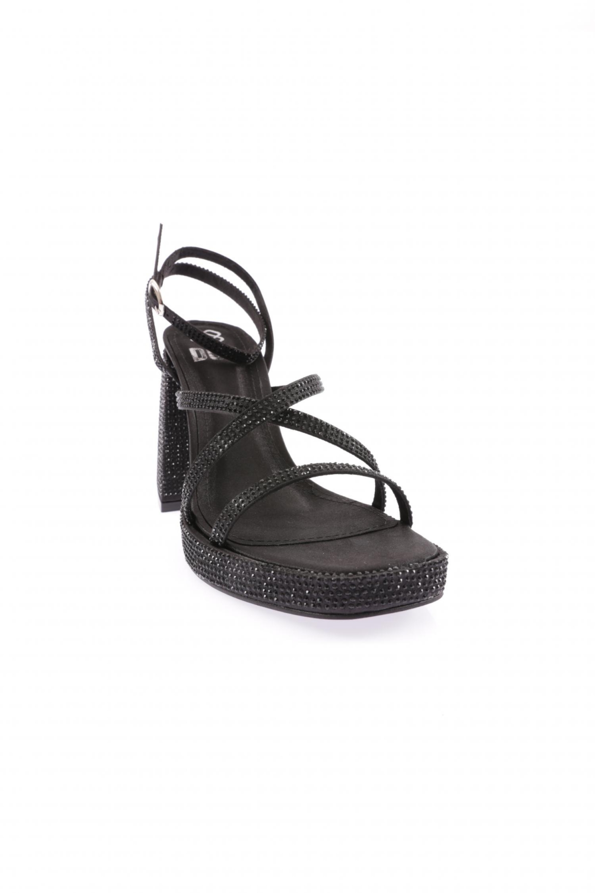 7753-23Y Kadin Silver Taşli Tek Çapraz Bant Alçak Platform Yüksek Topuk Bilekten Bağli Sandalet - Görsel 3