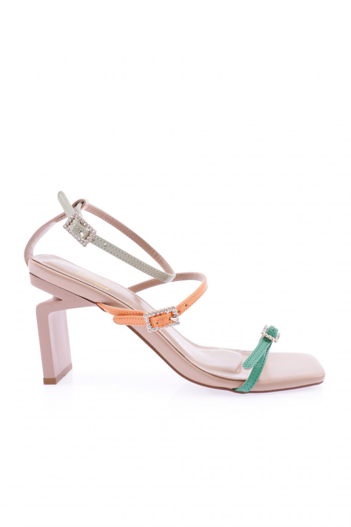 K9004 Kadin Küt Burun Bantli Topuklu Sandalet - Görsel 2