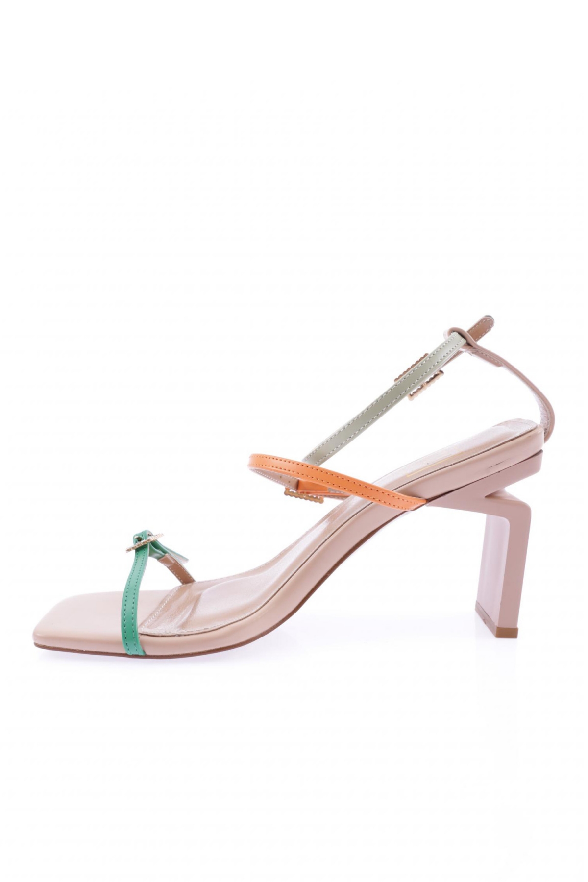 K9004 Kadin Küt Burun Bantli Topuklu Sandalet - Görsel 4