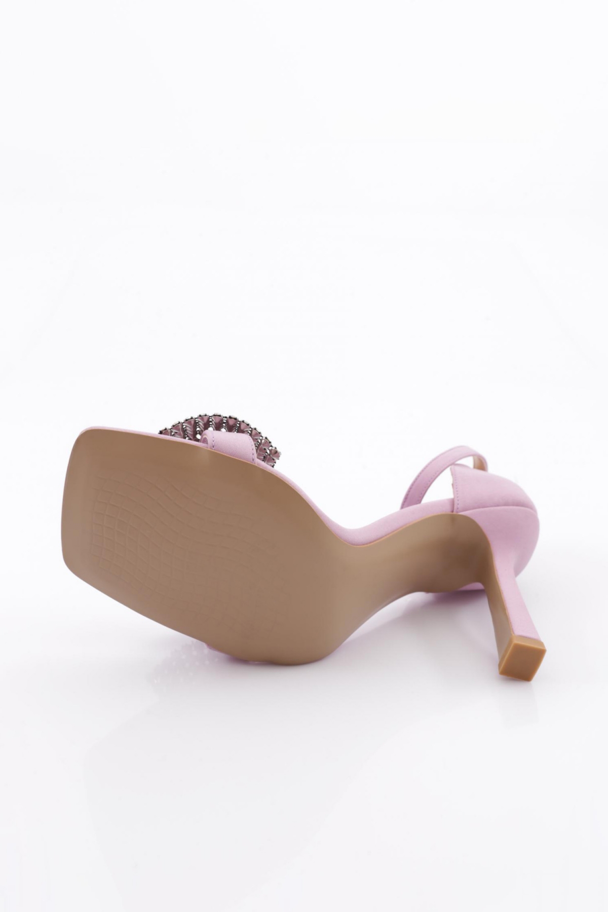 2029 Kadin Silver Taş Fiyonklu Bilekten Kemer Bağlamali Arkasi Kapali Topuklu Sandalet - Görsel 6