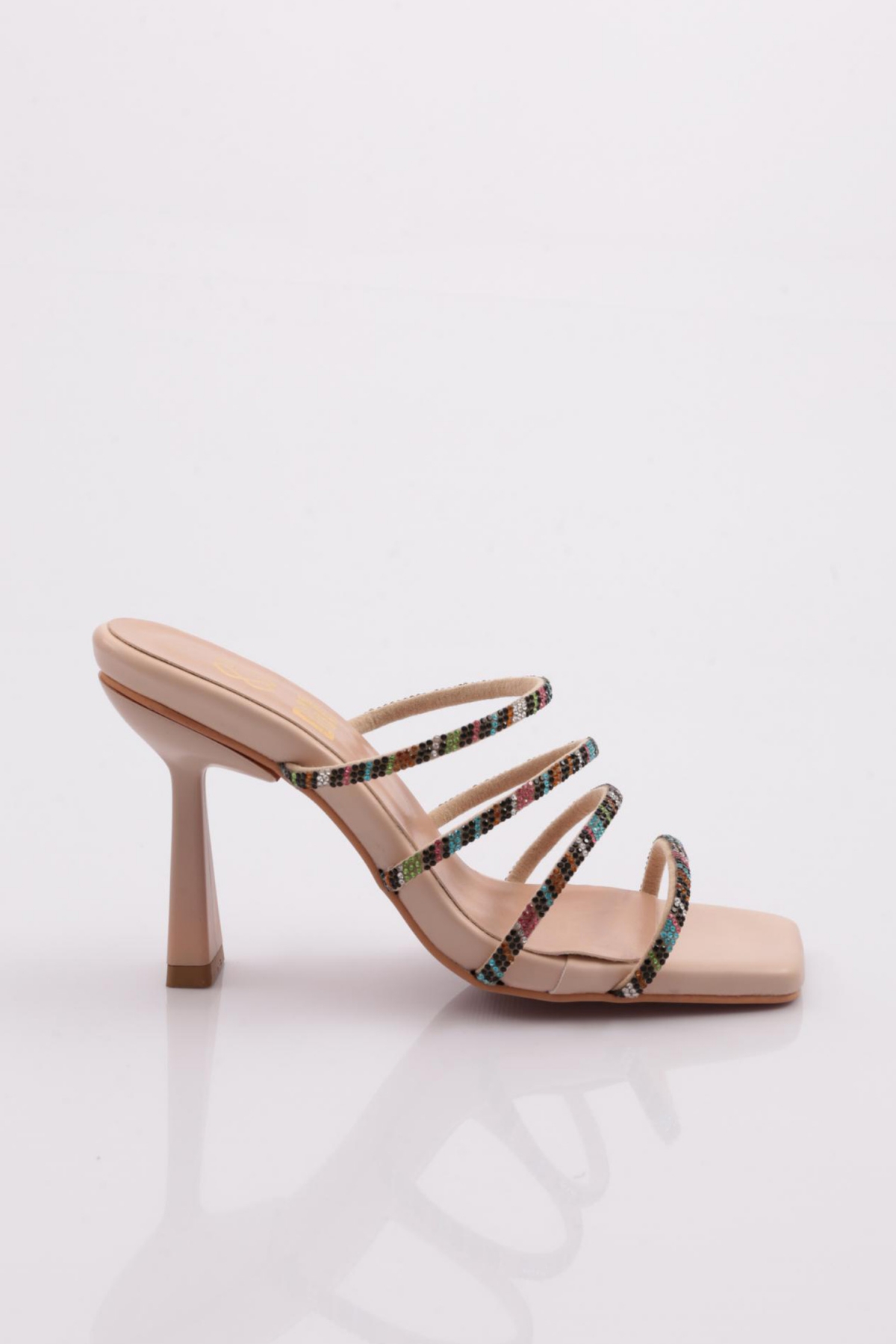 1273 Kadin Dört Renk Şeritli Topuklu Terlik - Görsel 2