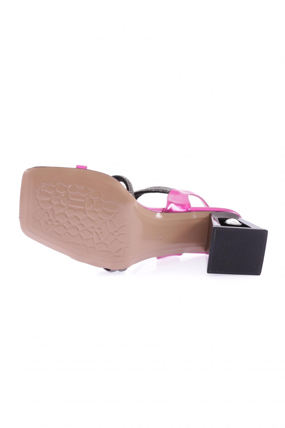 615-23Y Kadin Silver Taş Fiyonklu Kristal Taşli Topuklu Sandalet - Görsel 6