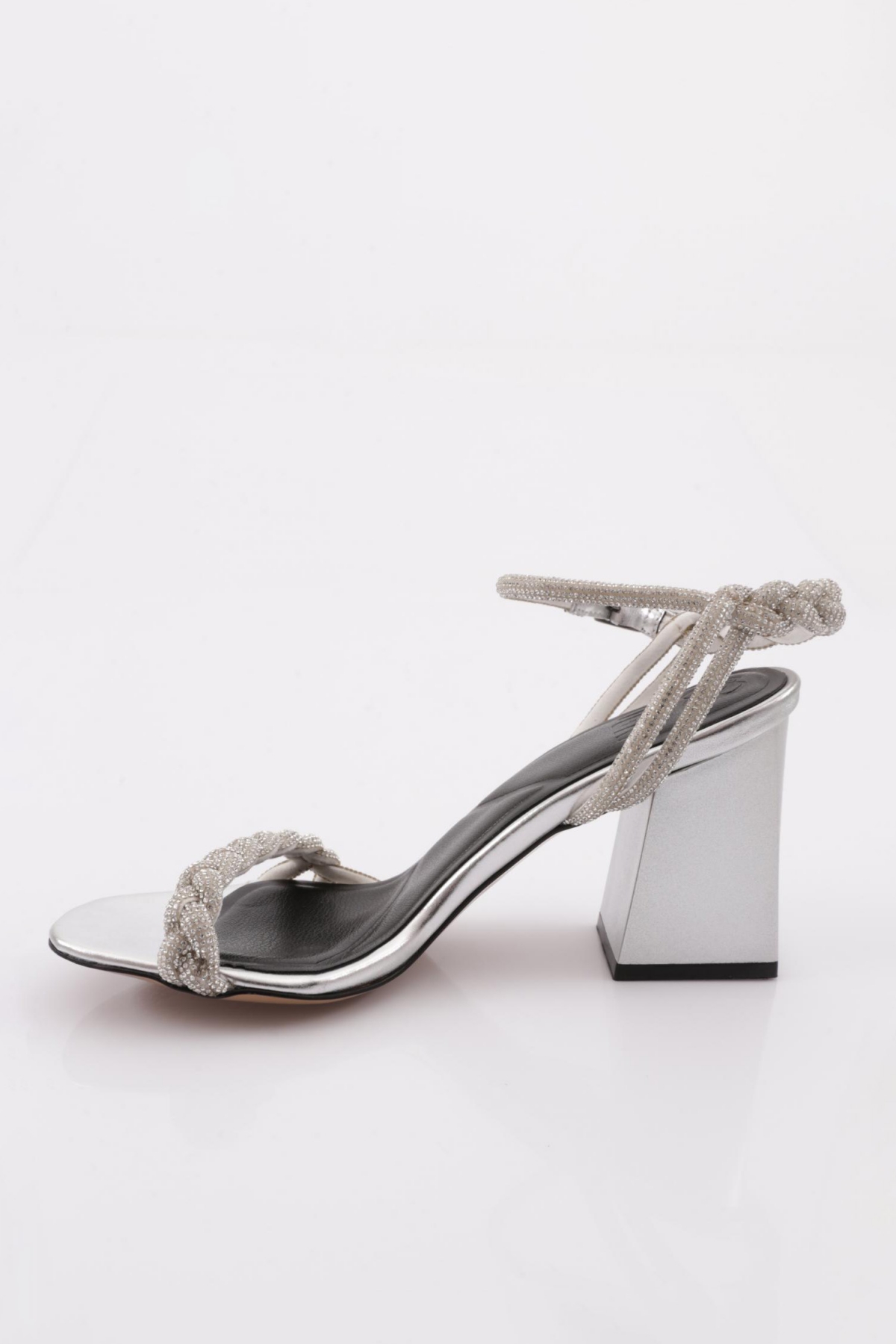 806 Kadin Silver Taş Burgulu Topuklu Sandalet - Görsel 4