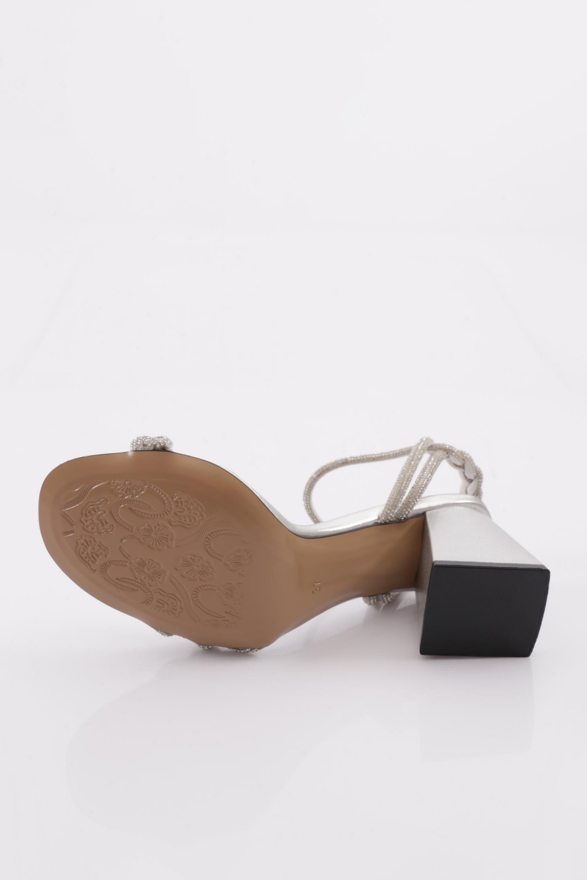 806 Kadin Silver Taş Burgulu Topuklu Sandalet - Görsel 6