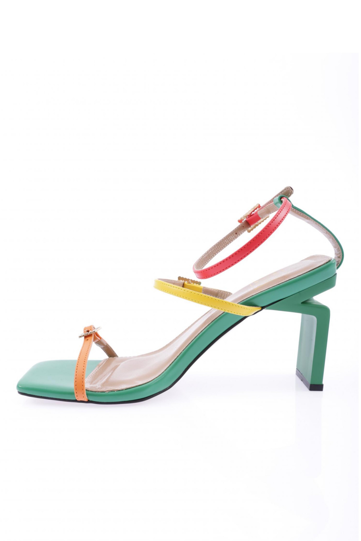 K9004 Kadin Küt Burun Bantli Topuklu Sandalet - Görsel 4
