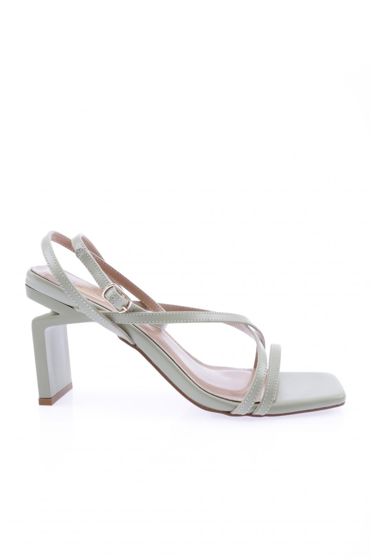 K9001 Kadin Küt Burun Çapraz Bantli Topuklu Sandalet - Görsel 2