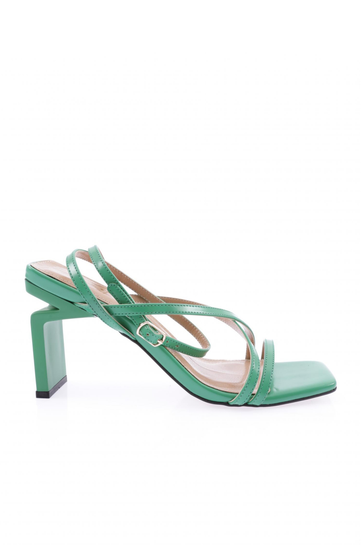 K9001 Kadin Küt Burun Çapraz Bantli Topuklu Sandalet - Görsel 2