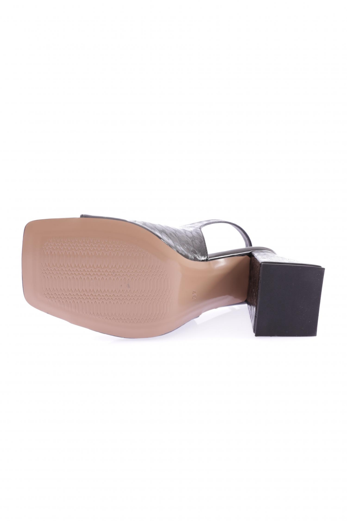 08-23Y Kadin Silver Taşli Burgulu Topuklu Sandalet - Görsel 6