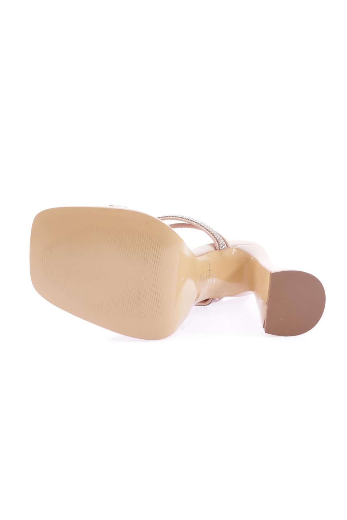 3582-23Y Kadin Kristal Taşli Bantli Bilekten Bağlamali Kalin Topuklu Sandalet - Görsel 6
