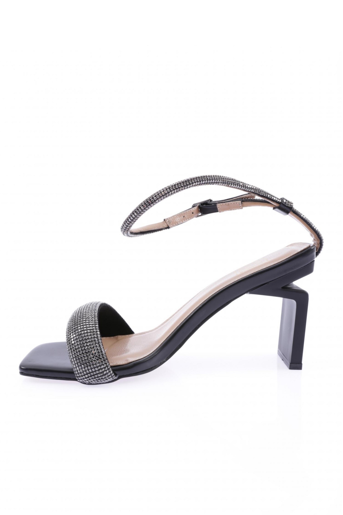 K9016 Kadin Silver Taş Bantli Bilekten Bağlamali Topuklu Sandalet - Görsel 4