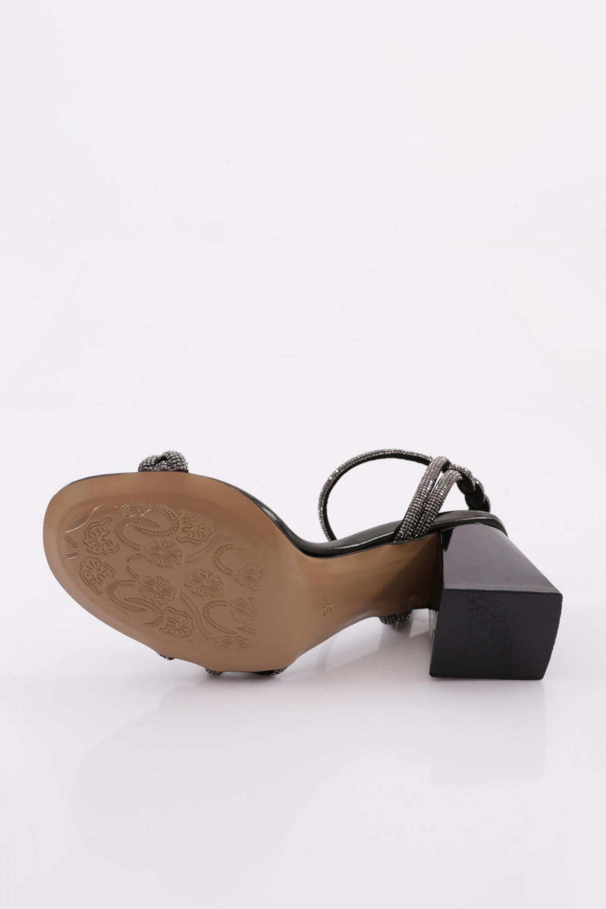 806 Kadin Silver Taş Burgulu Topuklu Sandalet - Görsel 6