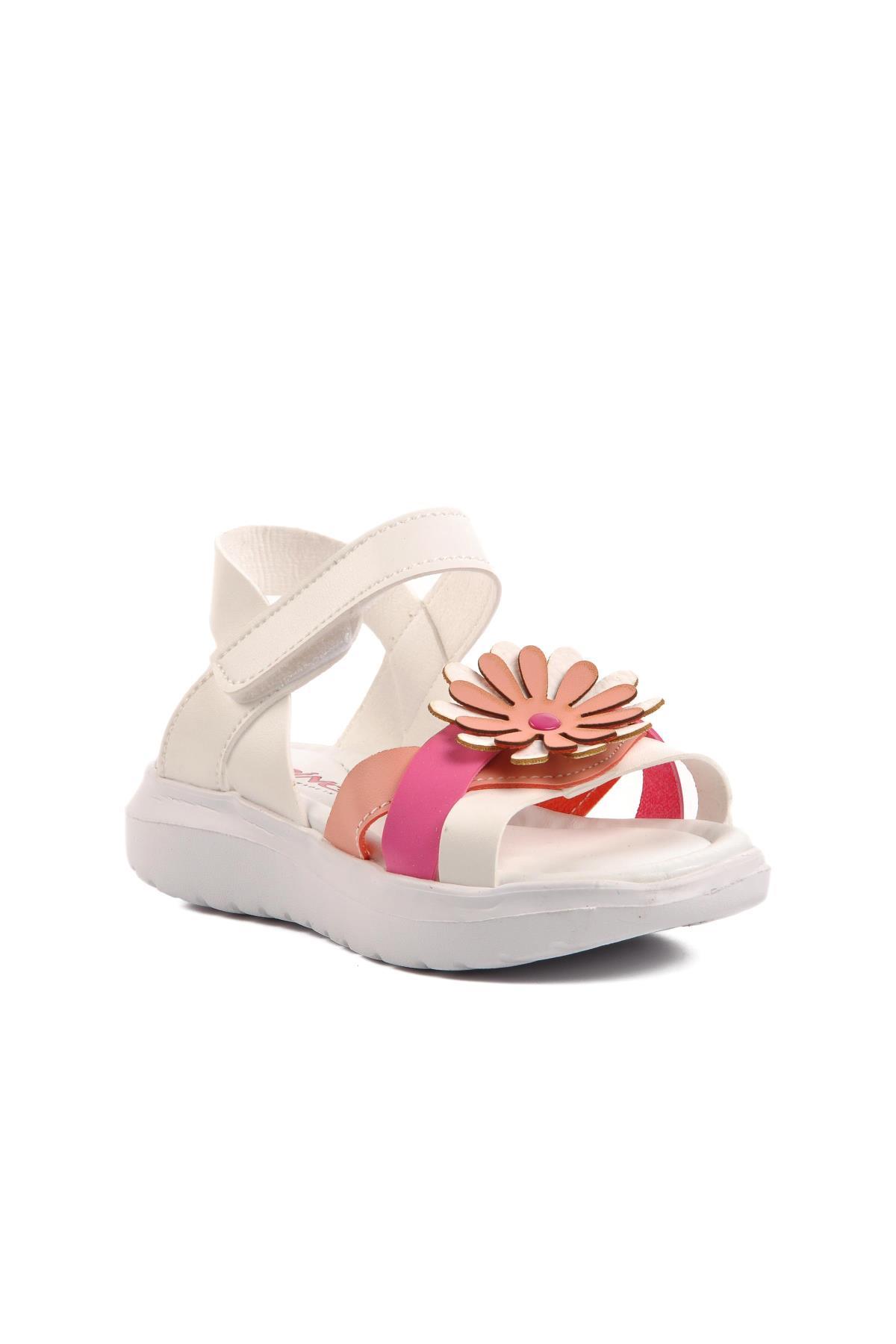 Şng 8010-P Beyaz-Fuşya-Pembe Kız Çocuk Sandalet - Görsel 2